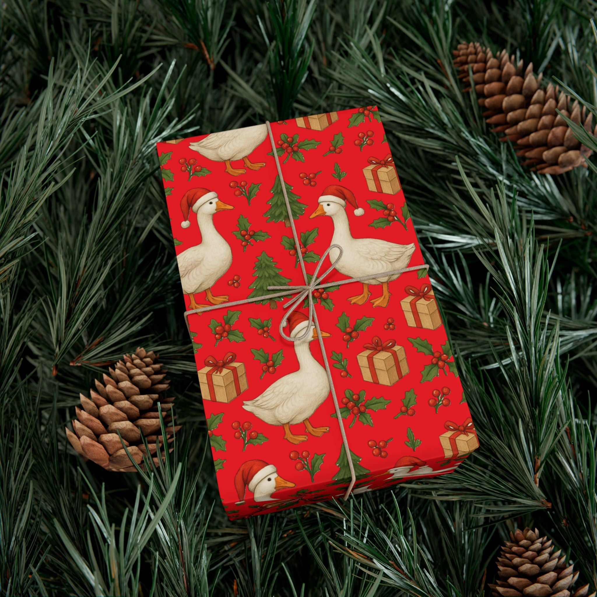 Christmas Geese Gift Wrap Paper | Holiday Duck Pattern Wrapping Paper