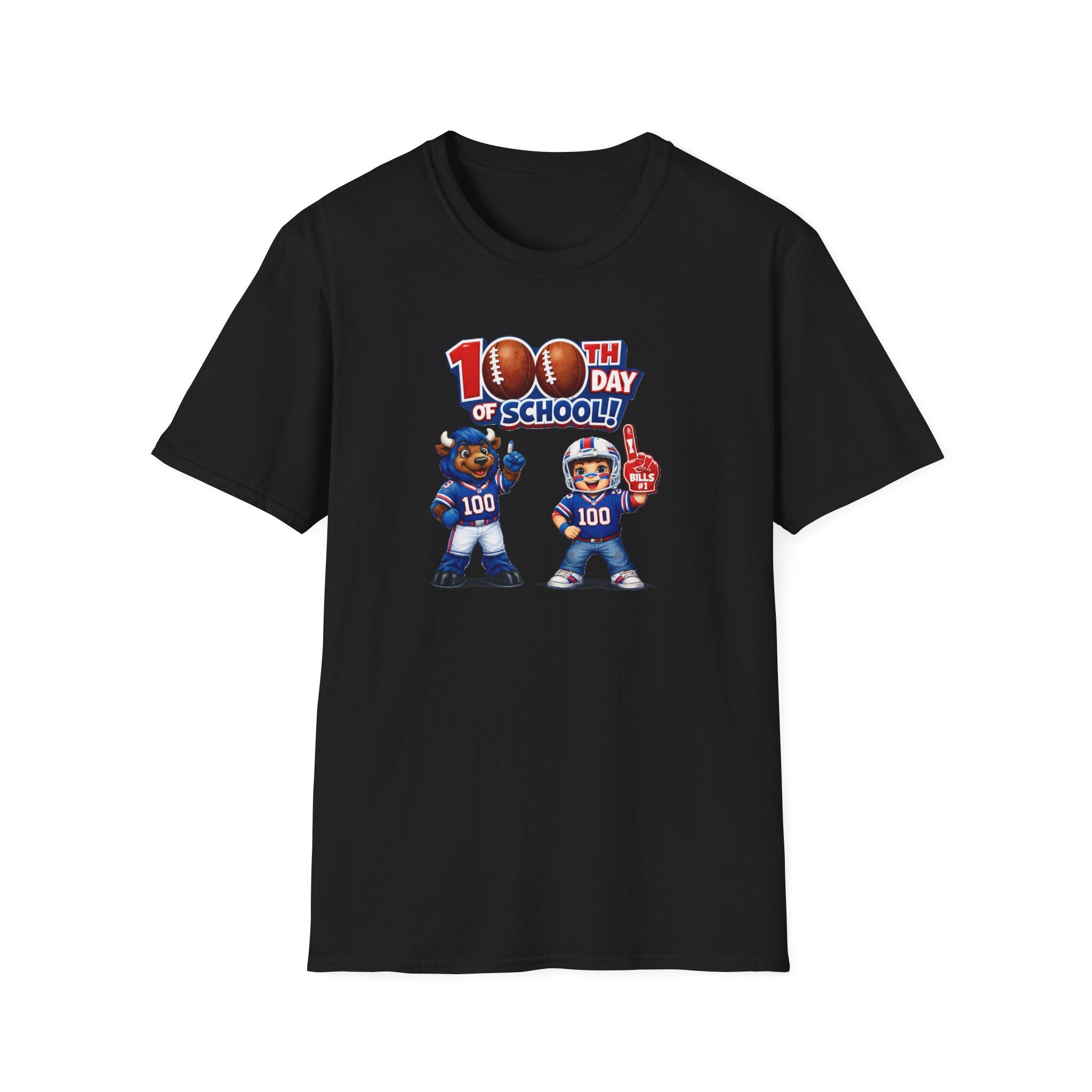Buffalo 100th Day of School Football Mascot T-Shirt | School Celebration Tee