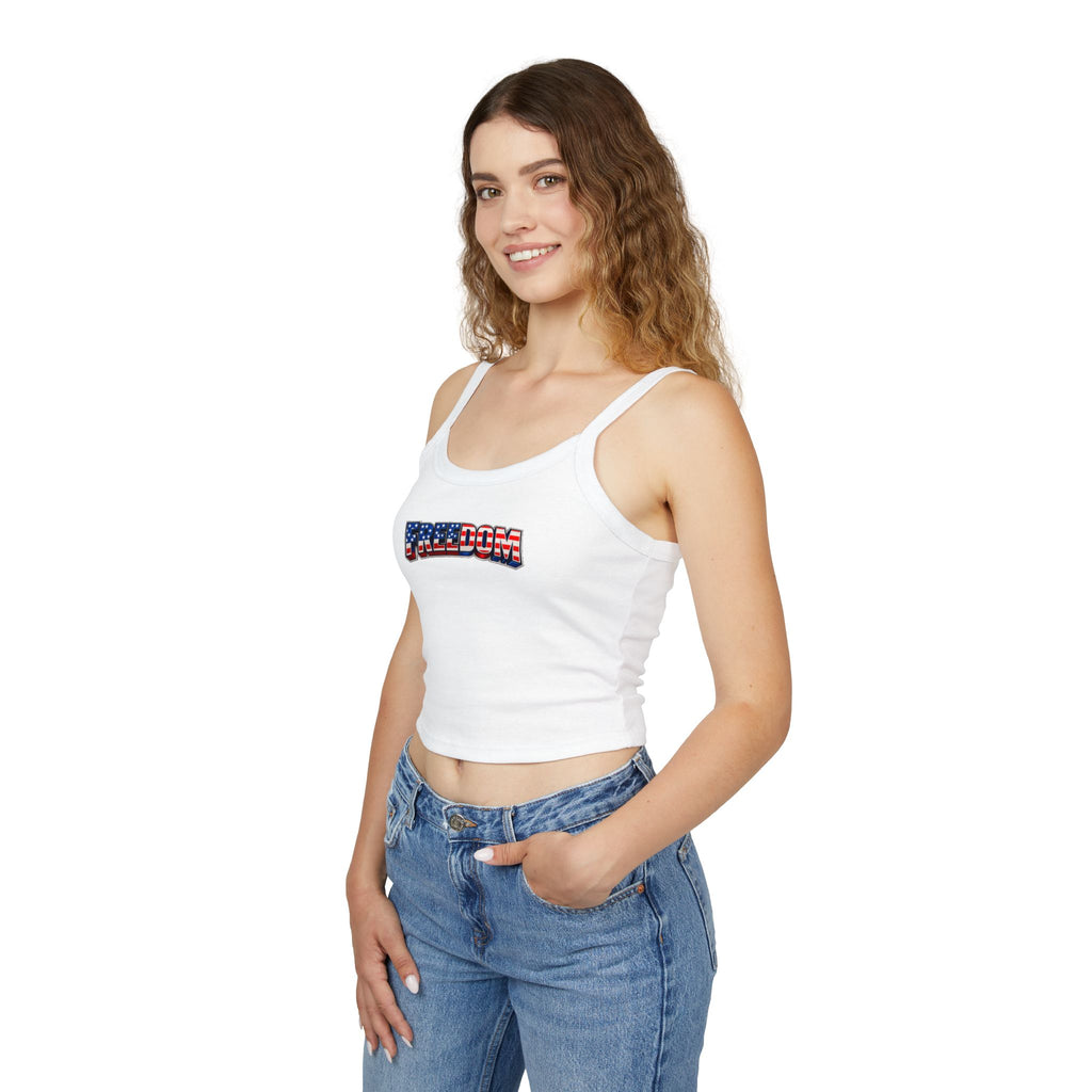 Freedom Flag Tank Top — Women's Patriotic Spaghetti Strap Crop