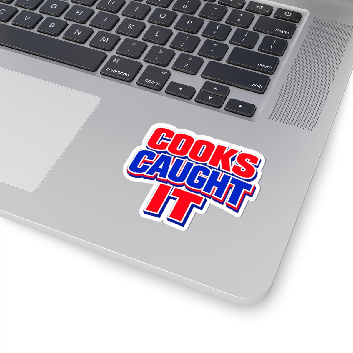 Buffalo Cooks Caught It Sticker | Kiss-Cut Vinyl Sticker, Bold Red & Blue Text