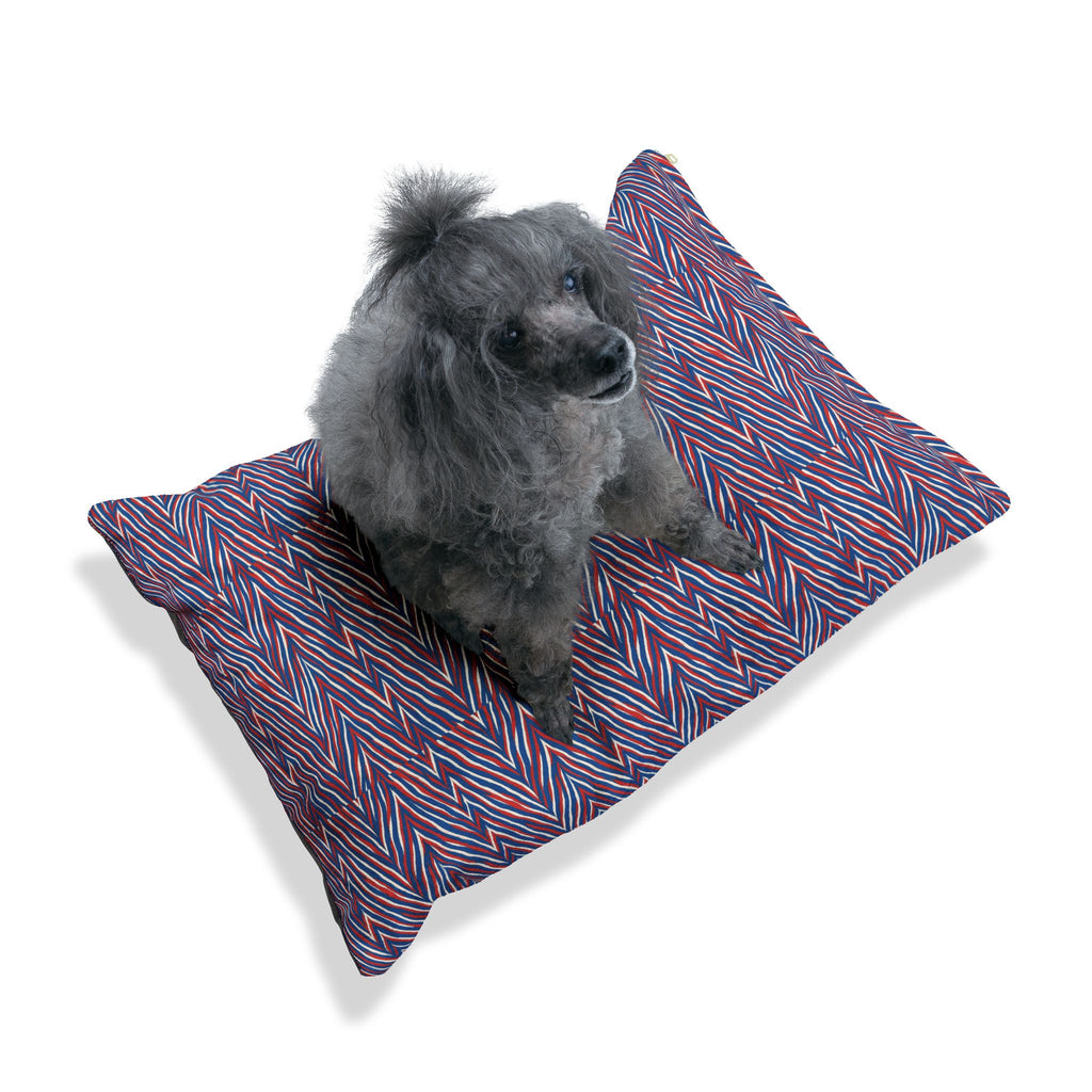 Red Blue Chevron Pattern Pet Bed | Striped Zigzag Dog Cushion