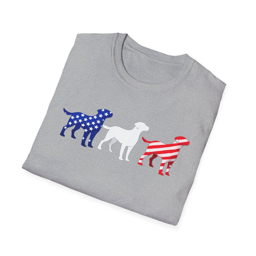 American Flag Labrador Trio T-Shirt | Patriotic Dog Silhouette Tee
