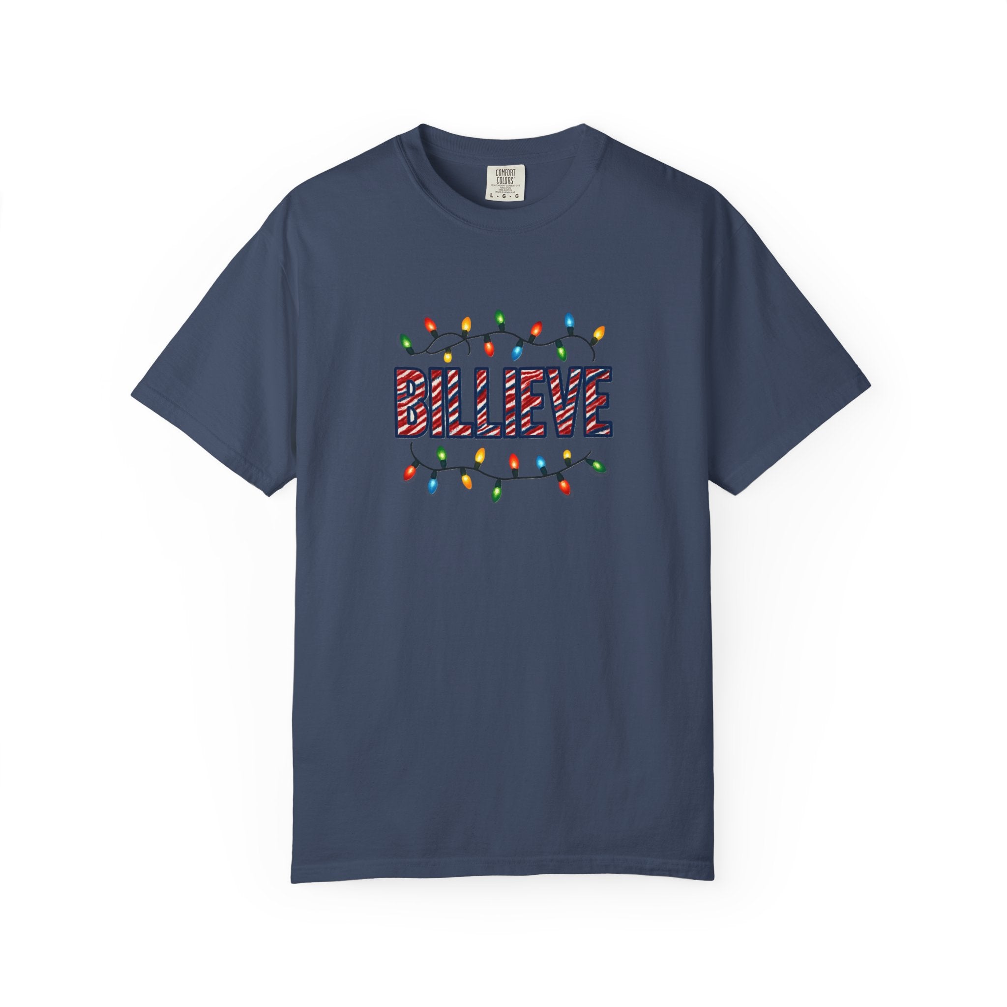Billieve text with Christmas lights T-Shirt | Holiday graphic tee