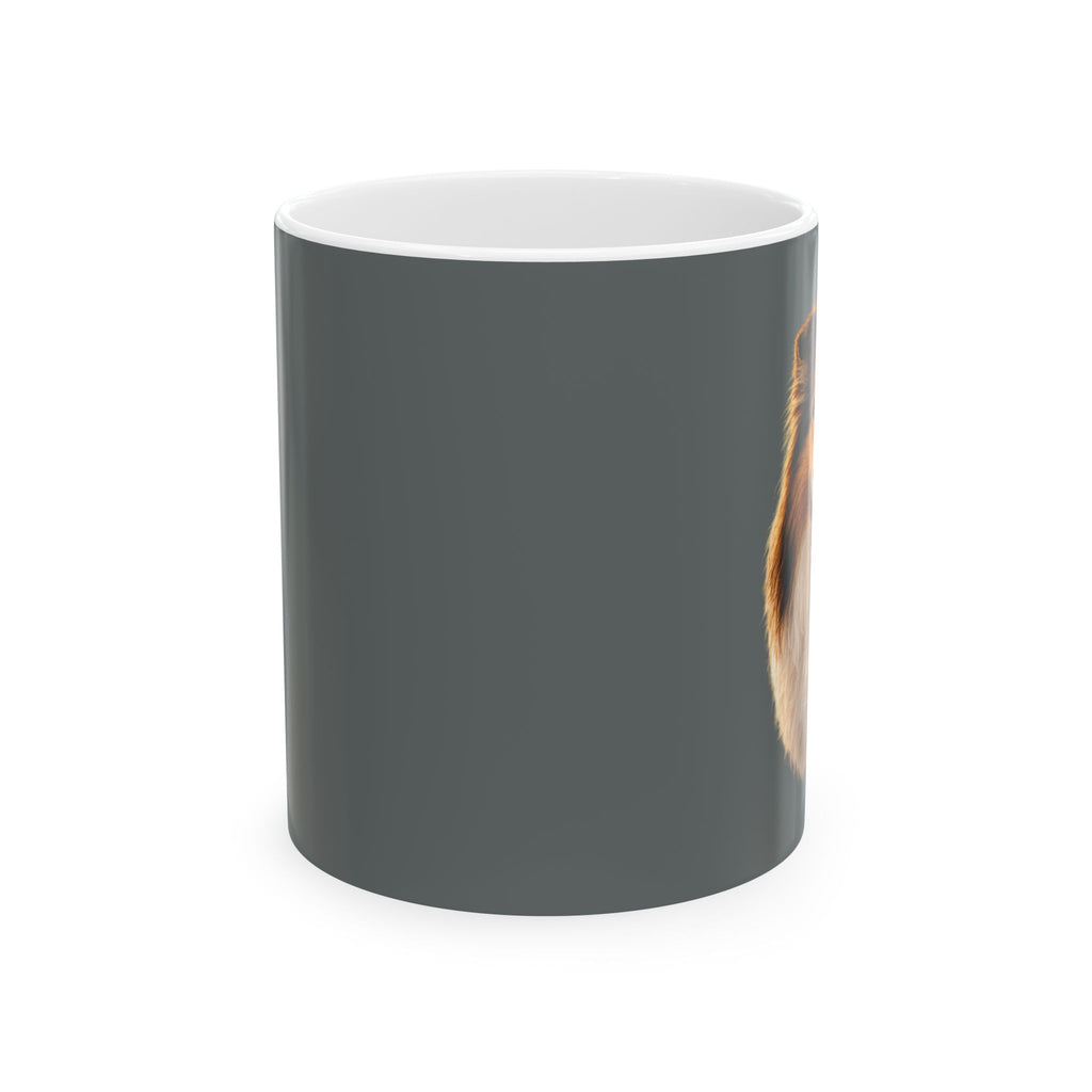 Collie Portrait Mug | Collie Dog Coffee Cup, Grey Background