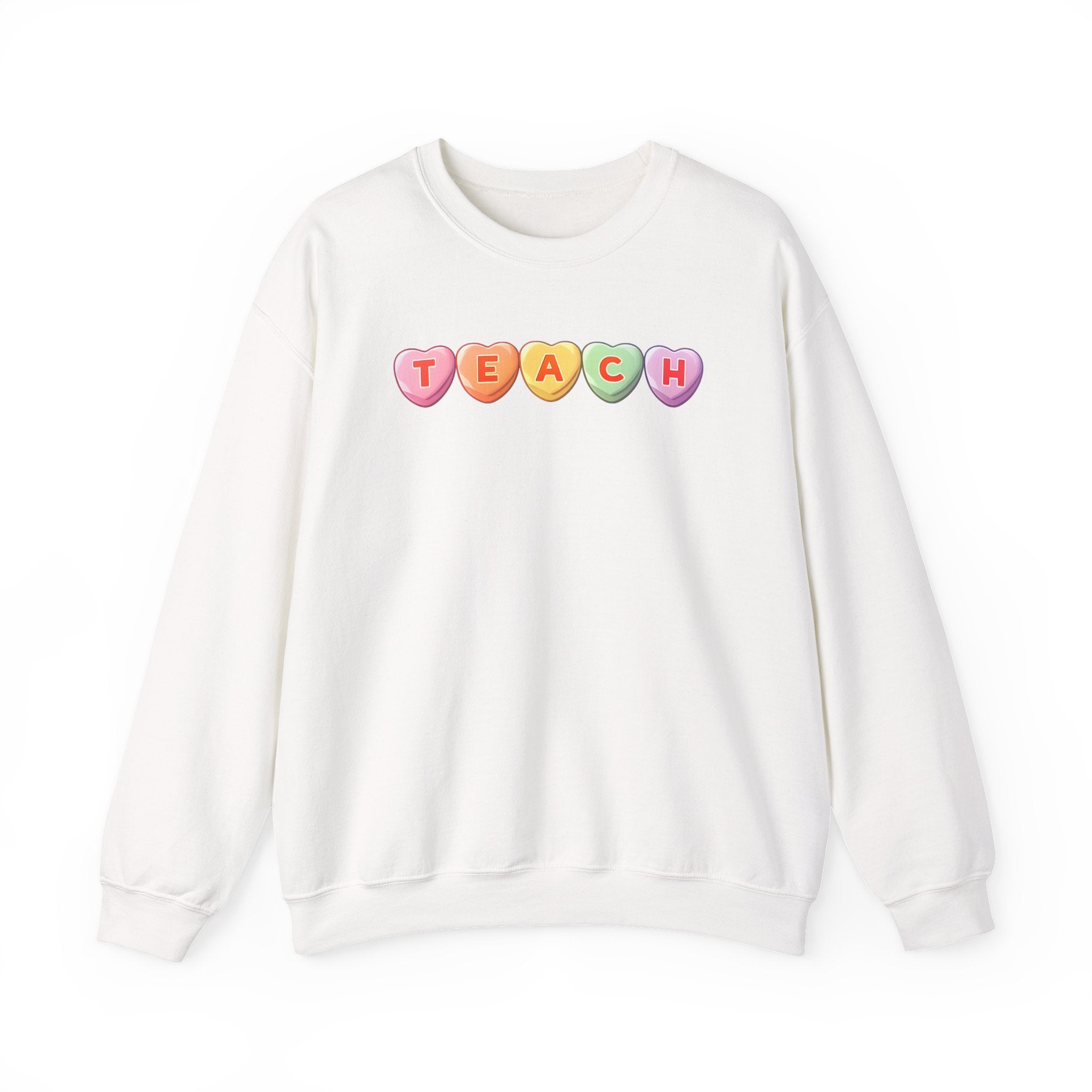 Teach Candy Hearts Crewneck Sweatshirt | Teacher Valentine Shirt