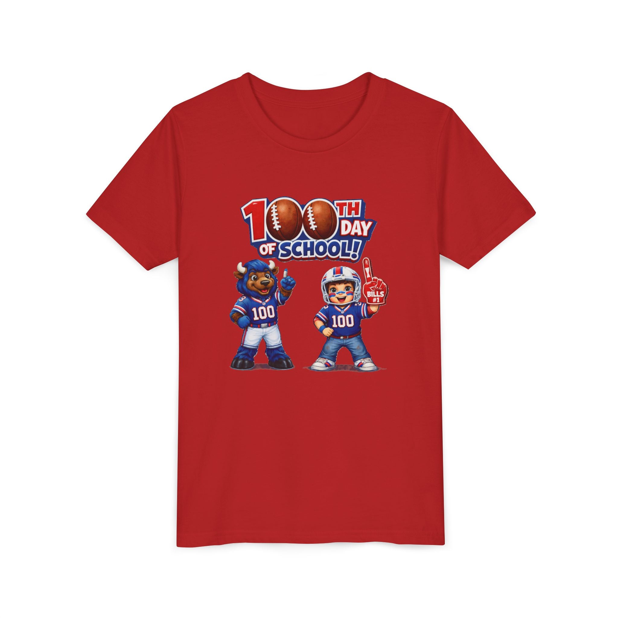 Buffalo 100th Day of School Kids Tee | Football Mascot 100 Design