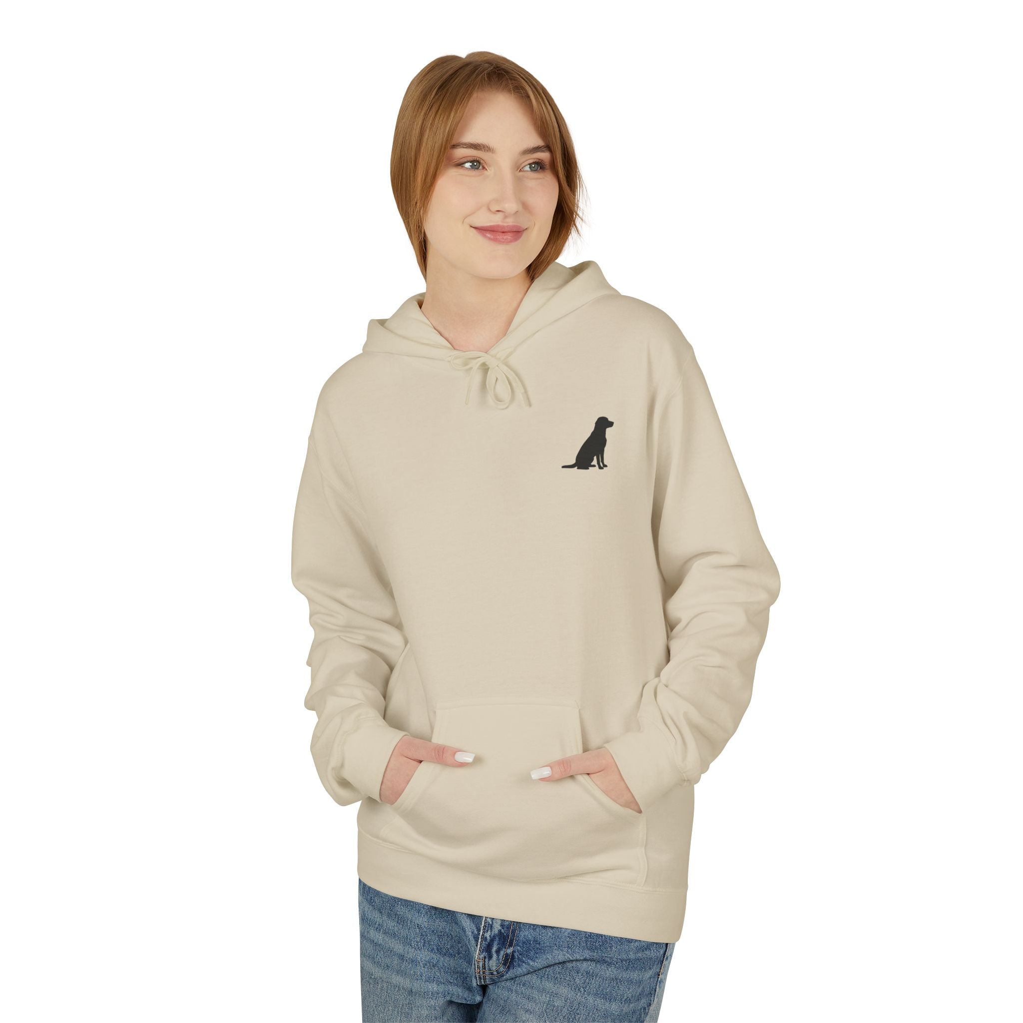 Sitting Labrador Dog Hoodie | Minimal Small Dog Silhouette, White Pullover