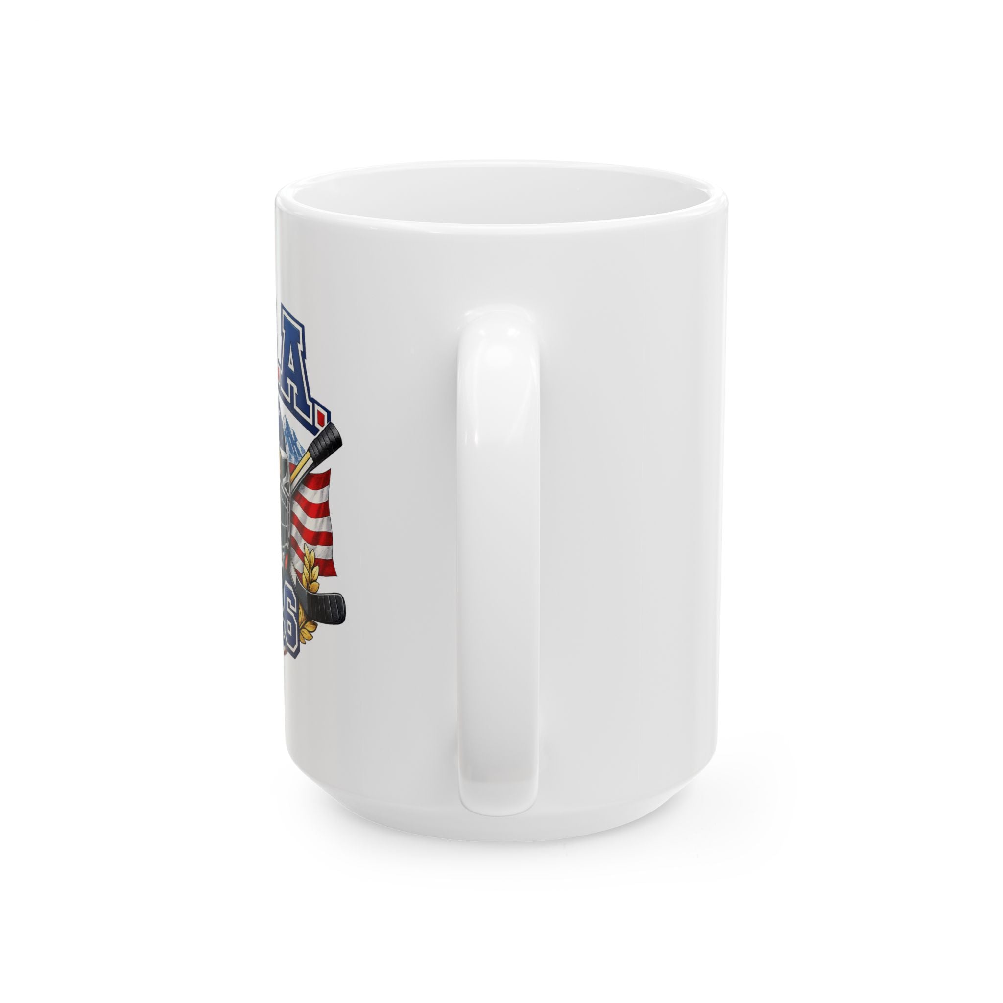USA Hockey Ceramic Mug — American Flag & Hockey Stick Coffee Mug