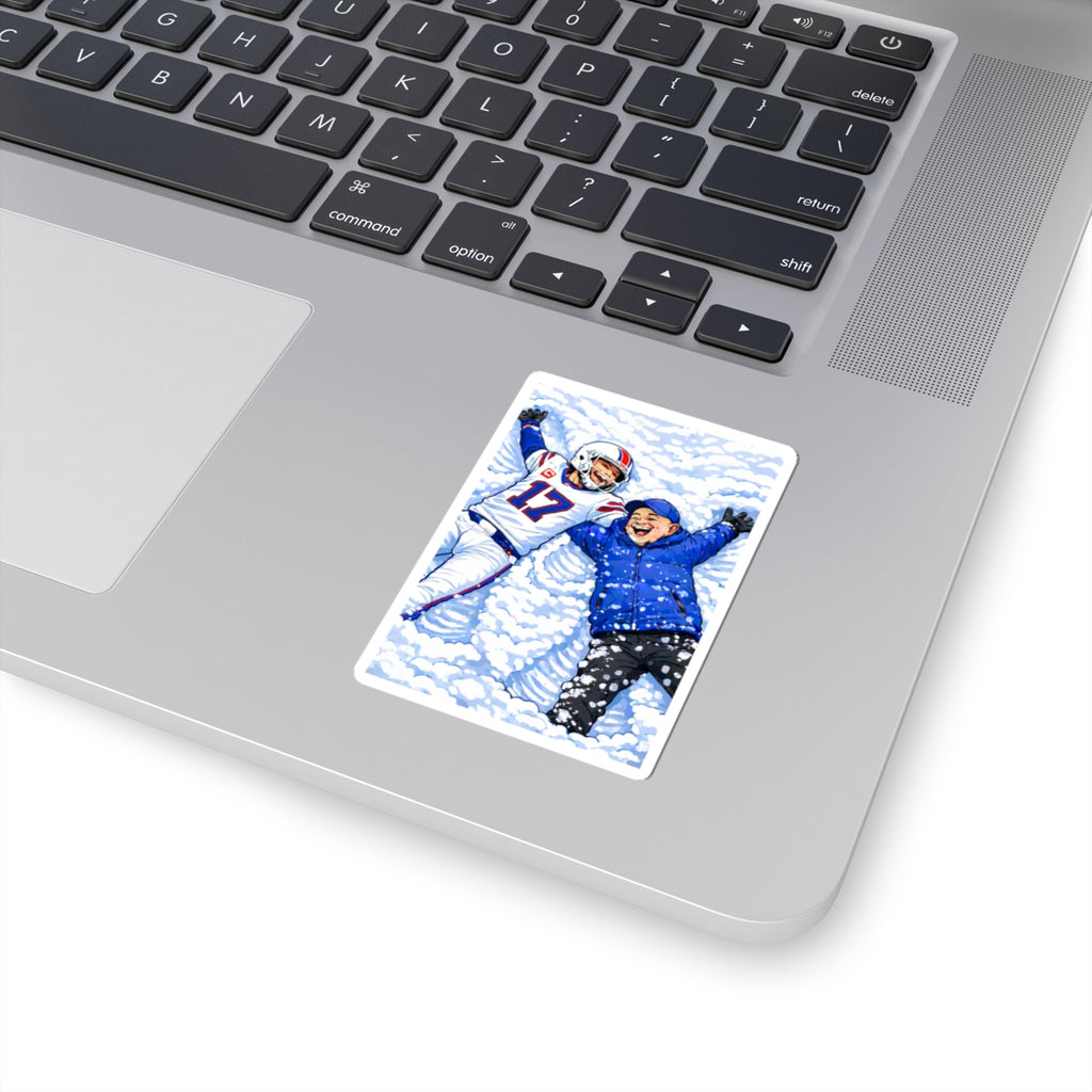 Buffalo Football Player and Coach Making Snow Angels Kiss-Cut Sticker | Winter Scene
