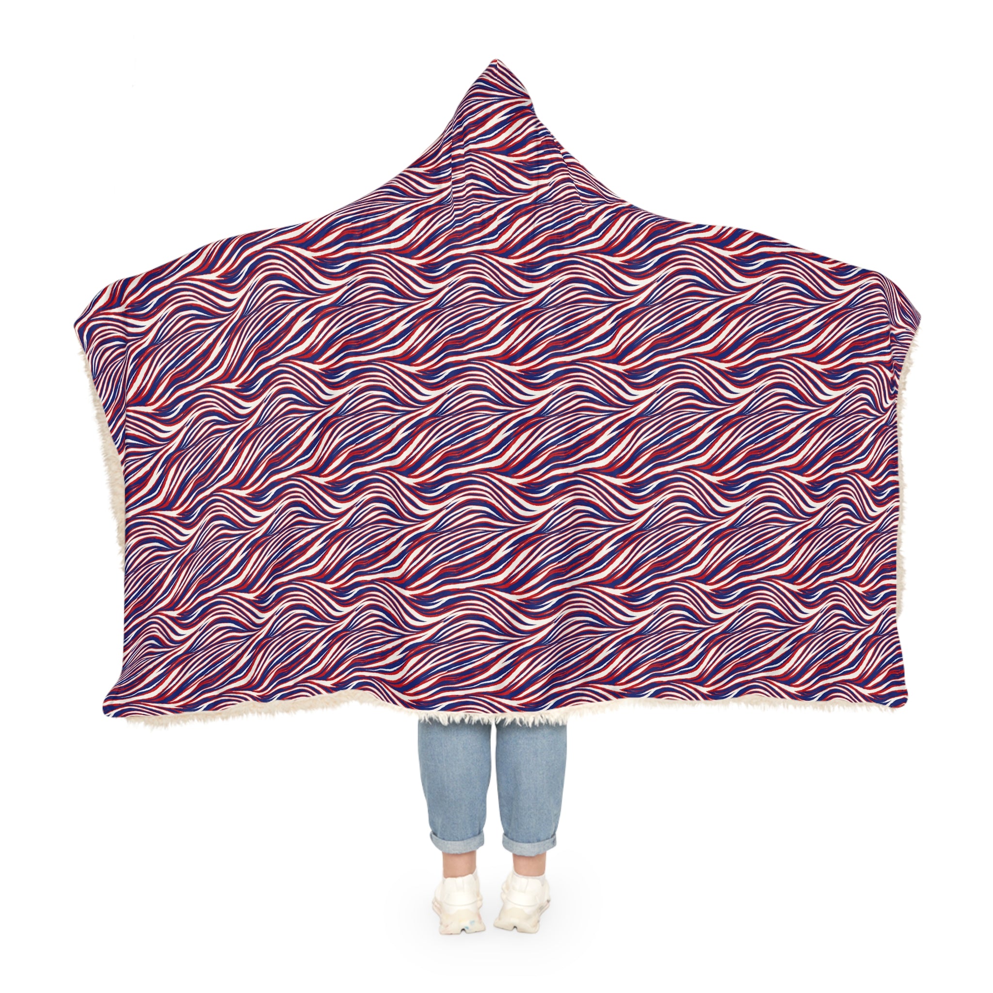 red, white and royal blue Pattern Snuggle Blanket | Hooded Cozy Throw