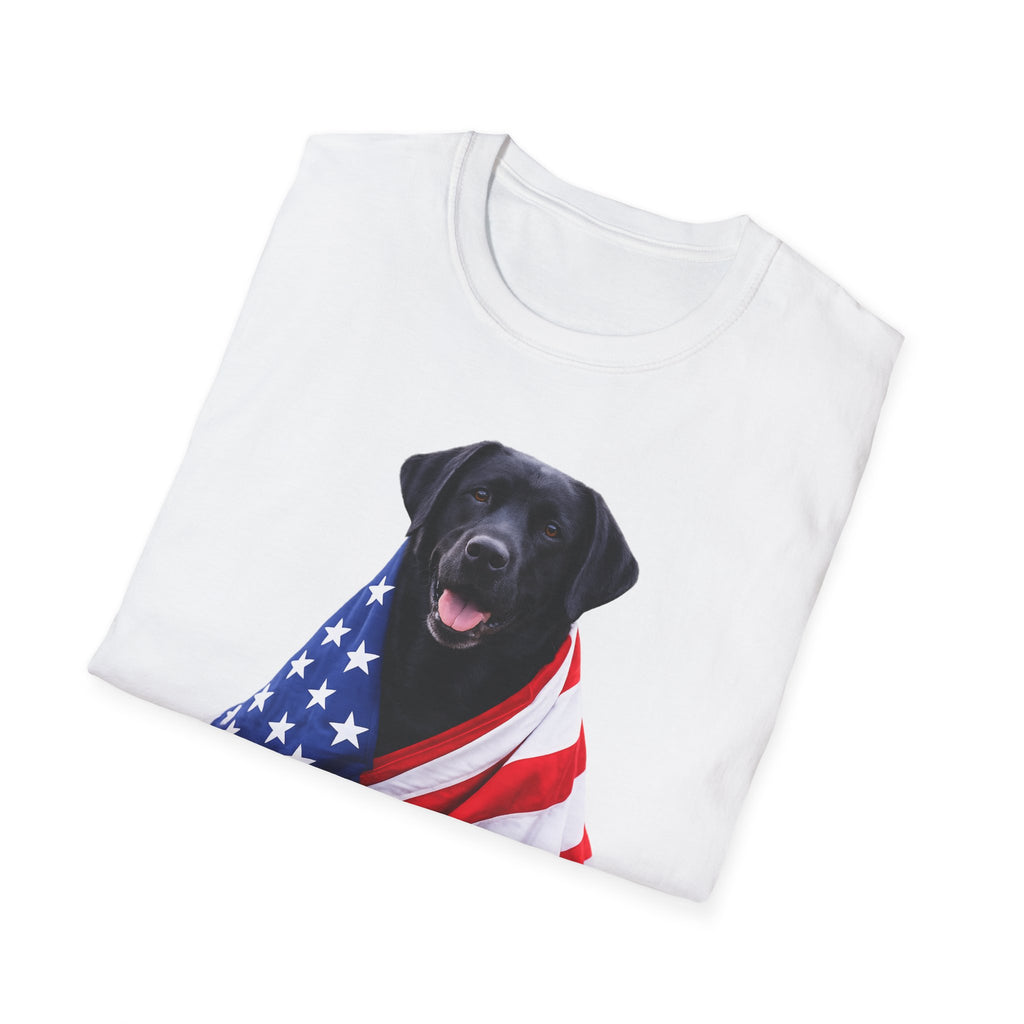 Black Labrador Wrapped in American Flag T-Shirt | Patriotic Dog Tee