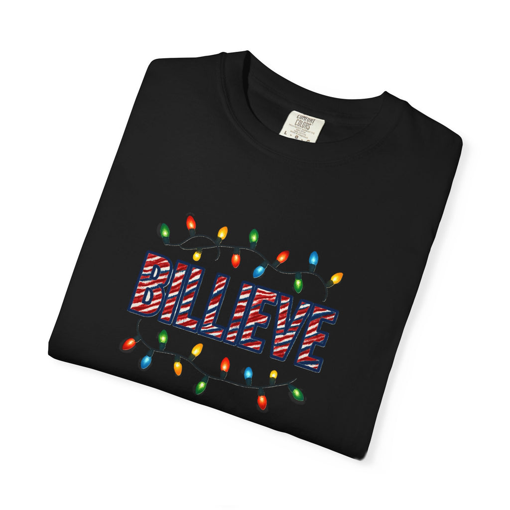 Billieve text with Christmas lights T-Shirt | Holiday graphic tee