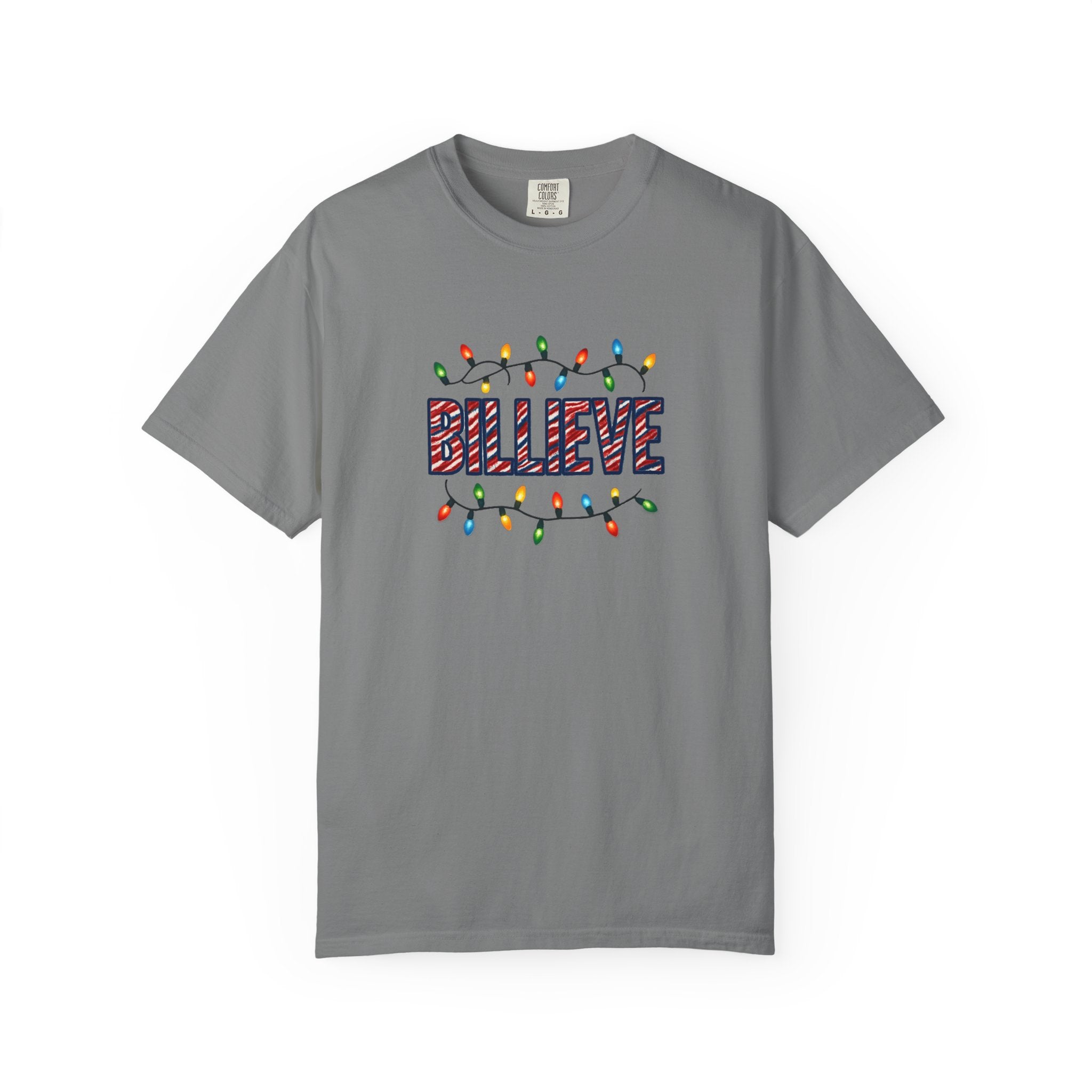 Billieve text with Christmas lights T-Shirt | Holiday graphic tee