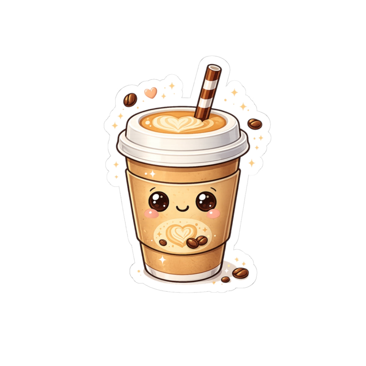 Cute Coffee Cup Sticker | Kiss-Cut Sticker, Latte Art Vinyl