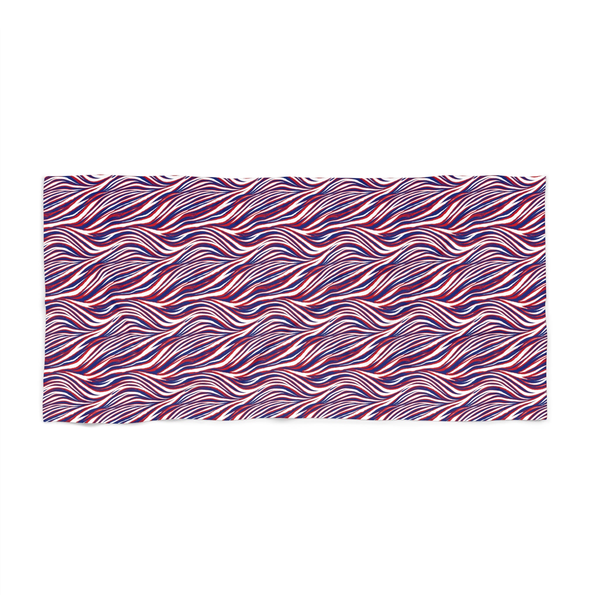 Buffalo Red White Blue Wave Pattern Beach Towel | Striped Swirl Summer Towel