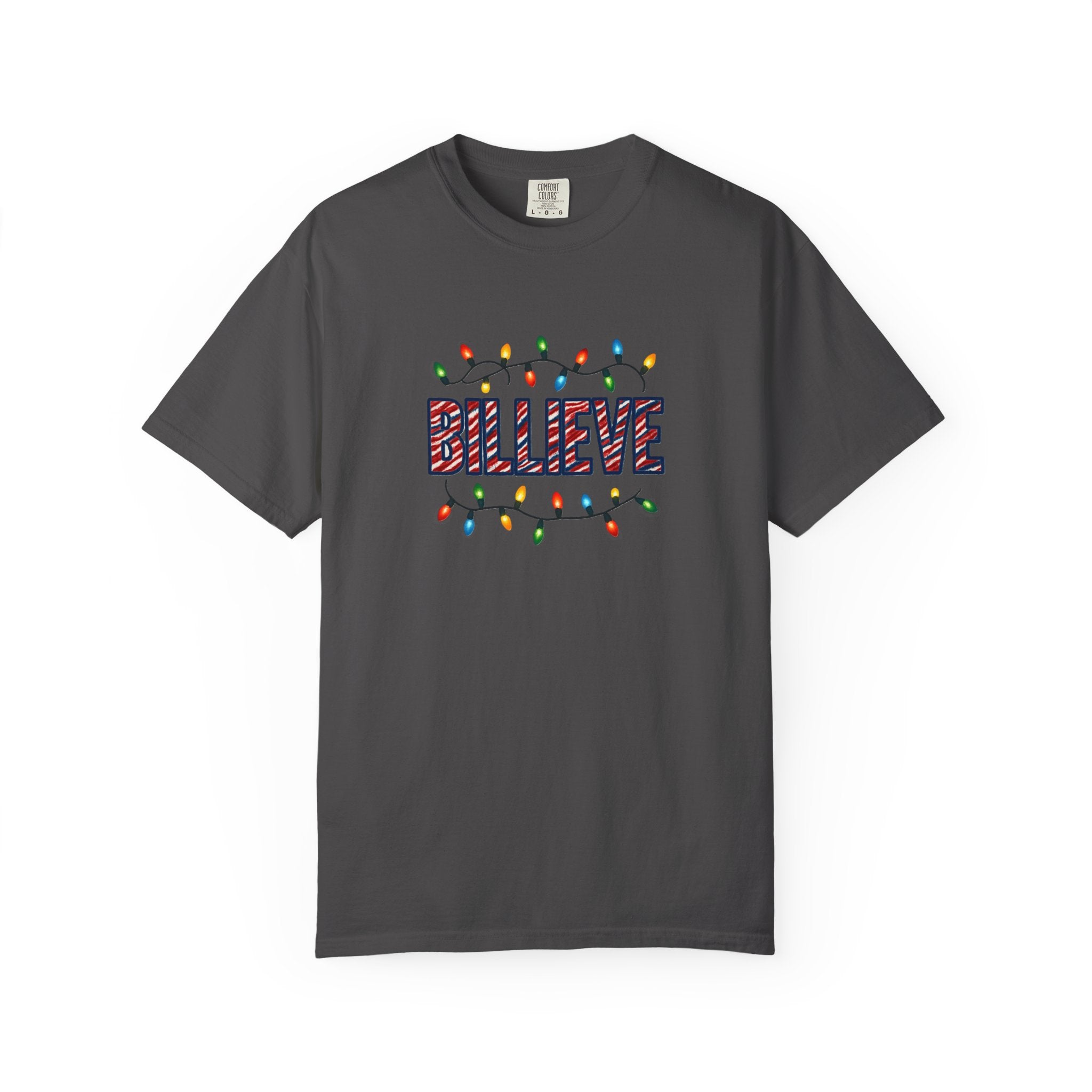 Billieve text with Christmas lights T-Shirt | Holiday graphic tee