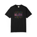 Billieve text with Christmas lights T-Shirt | Holiday graphic tee
