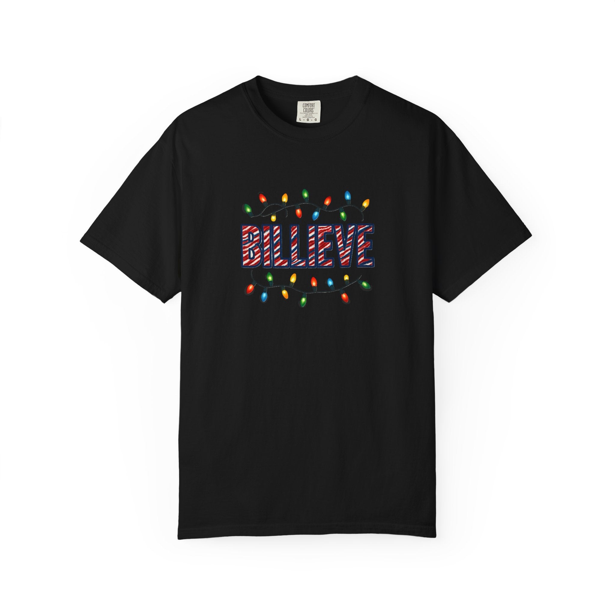Billieve text with Christmas lights T-Shirt | Holiday graphic tee