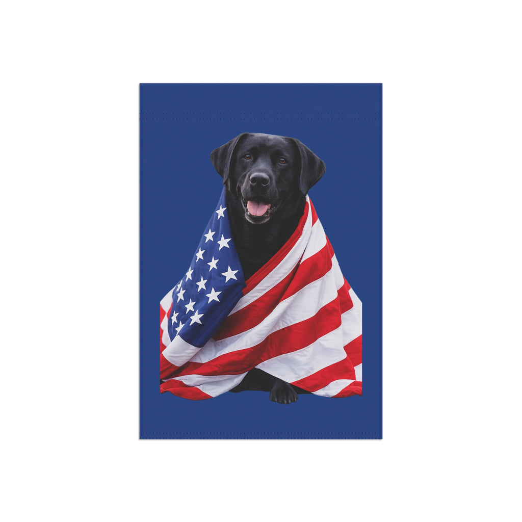 Black Labrador Wrapped in American Flag Garden & House Banner | Patriotic Yard Decor