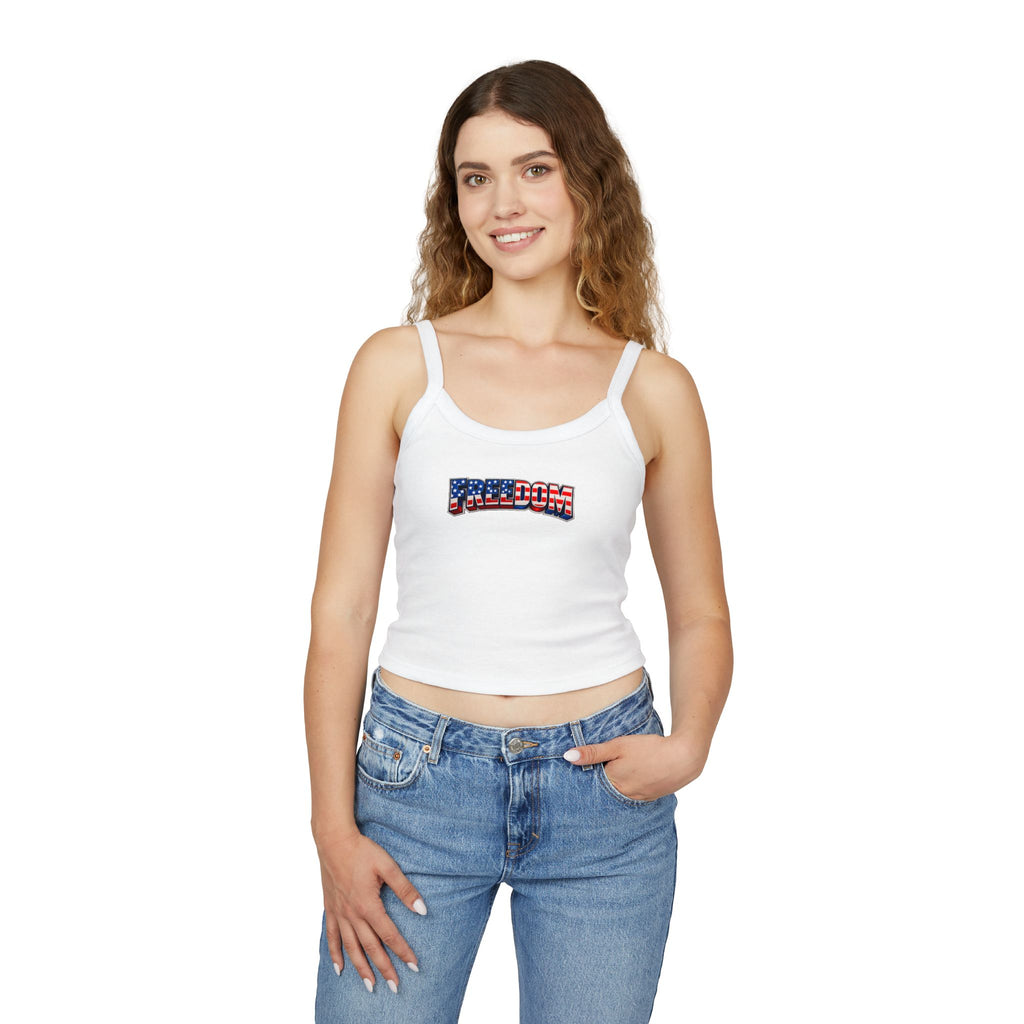 Freedom Flag Tank Top — Women's Patriotic Spaghetti Strap Crop