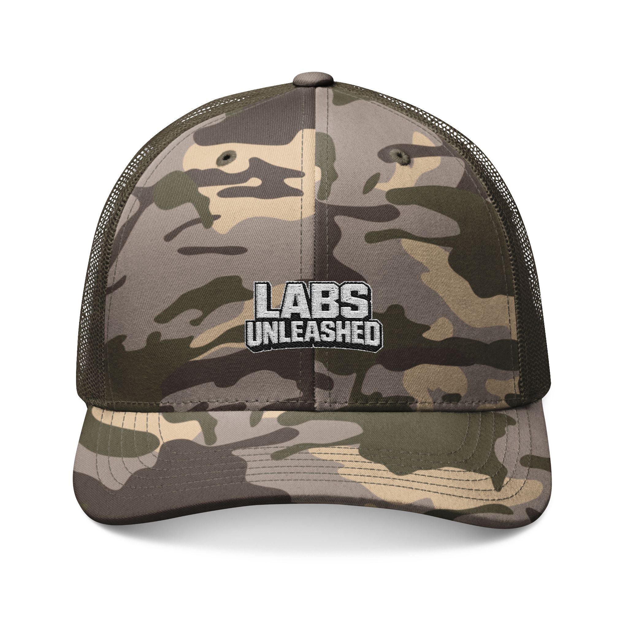 Camo Trucker Hat — "Labs Unleashed" Embroidered Mesh Cap