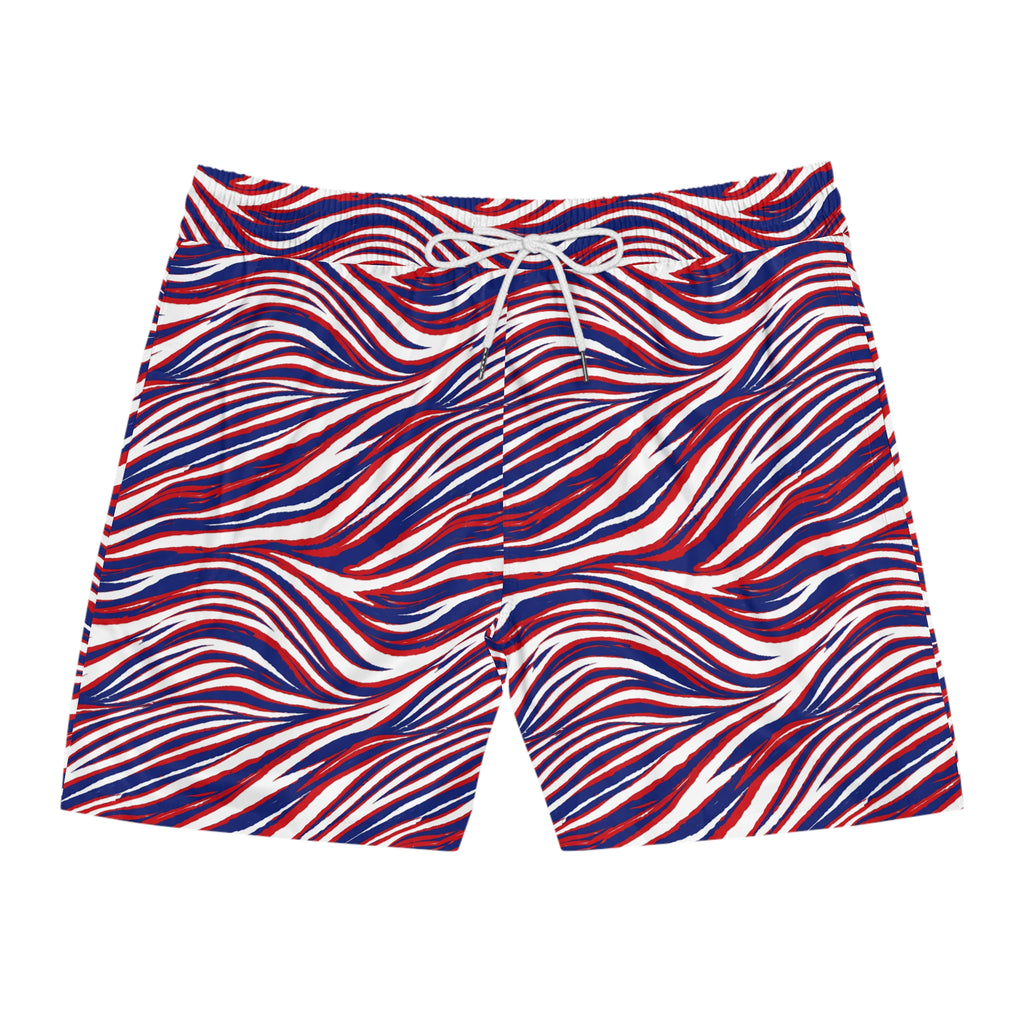 Buffalo Red White Blue Wavy Stripes Swim Shorts | Men's Mid-Length Swim Shorts