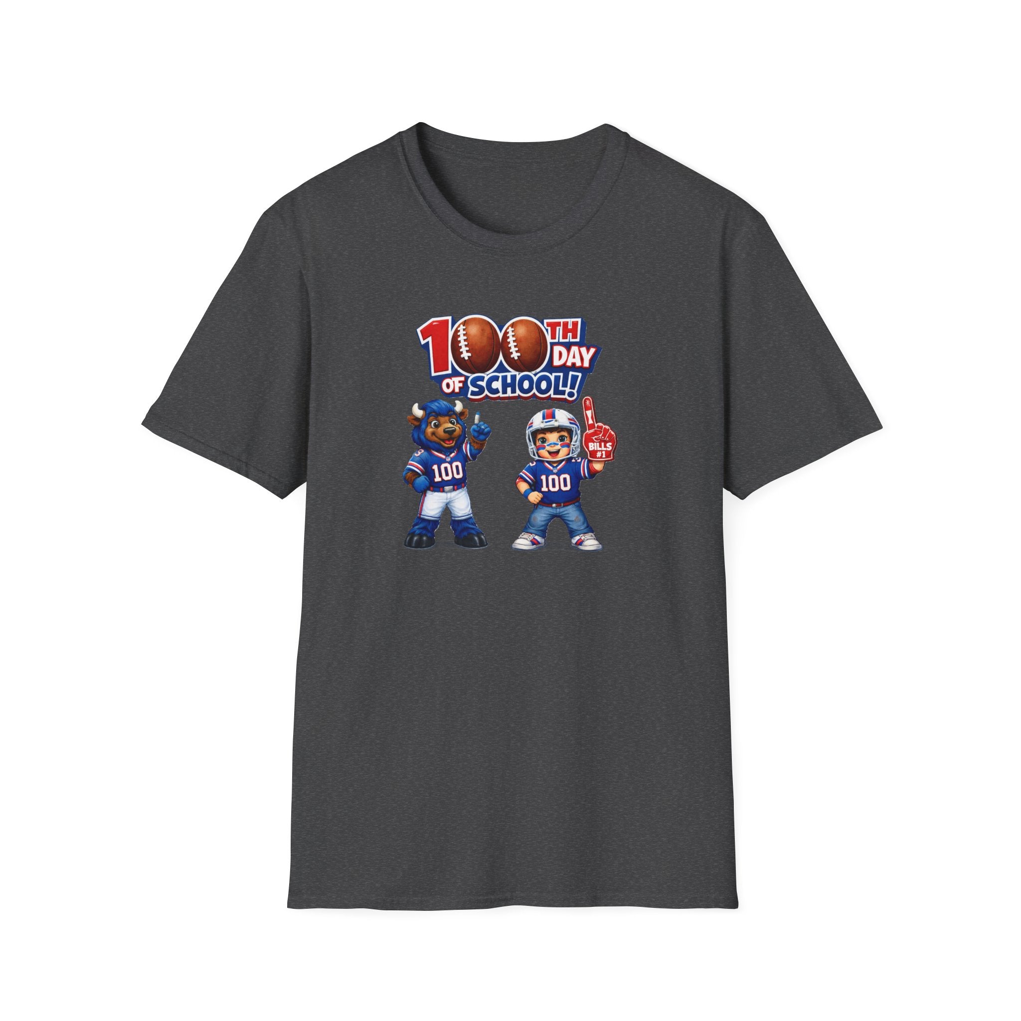 Buffalo 100th Day of School Football Mascot T-Shirt | School Celebration Tee
