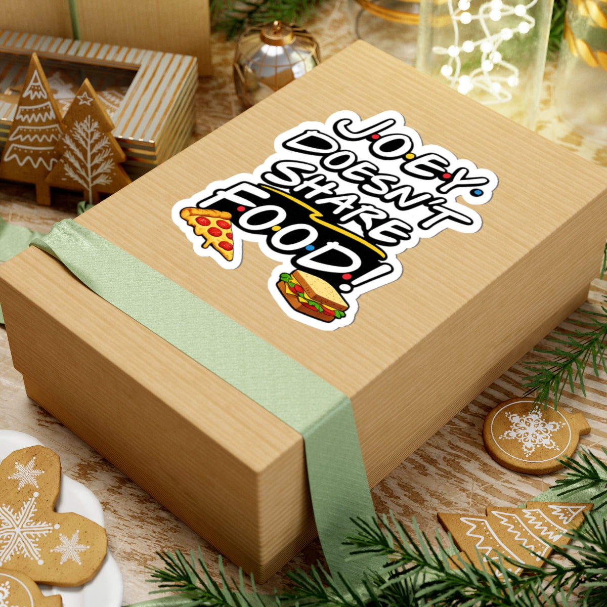 Joey Doesn't Share Food Sticker | Kiss-Cut vinyl decal, pizza & sandwich design