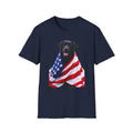 Black Labrador Wrapped in American Flag T-Shirt | Patriotic Dog Tee