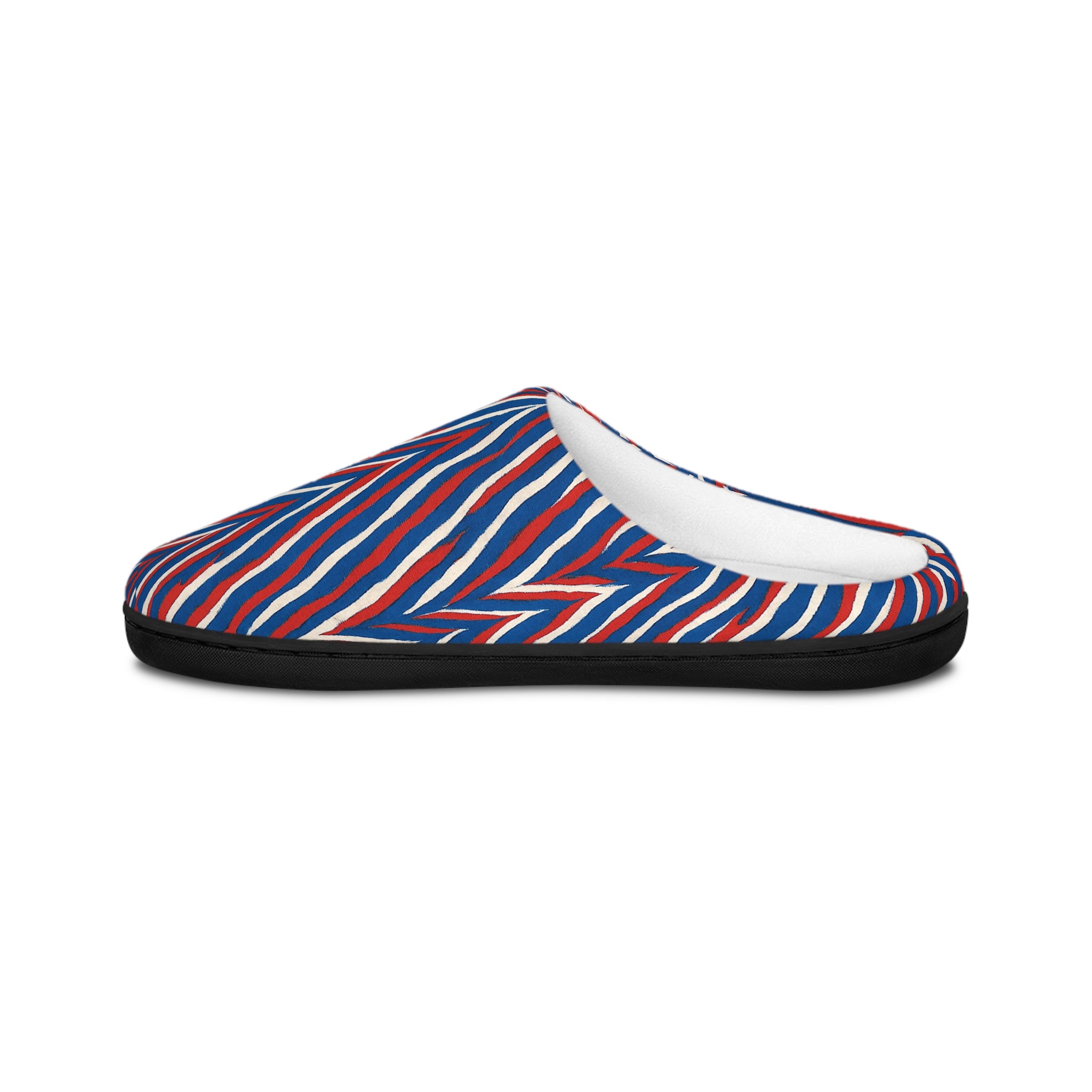 Red White Blue Zigzag Pattern Men's Indoor Slippers | Striped Cozy House Shoes