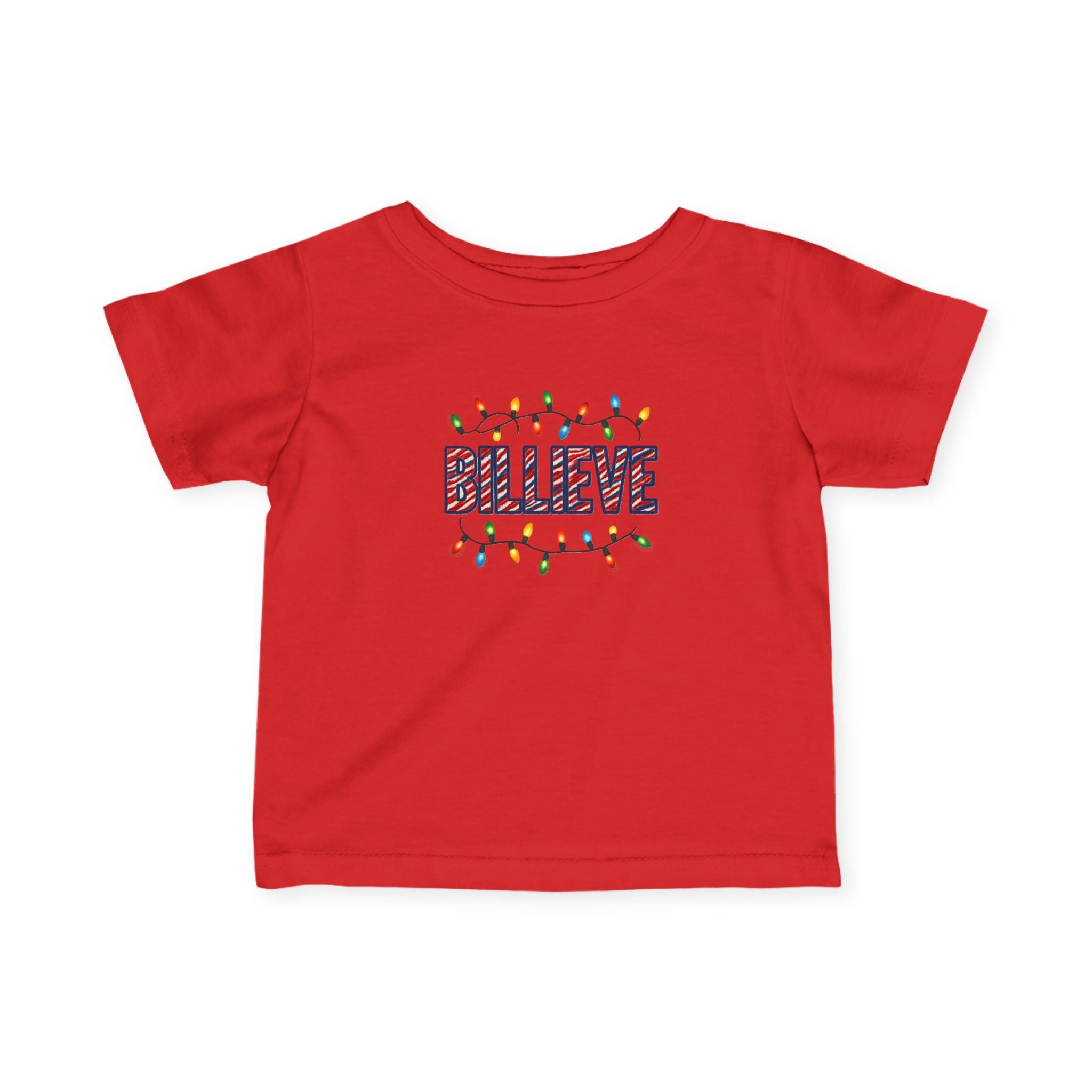 Billieve  text with Christmas lights Infant Tee | Holiday baby shirt