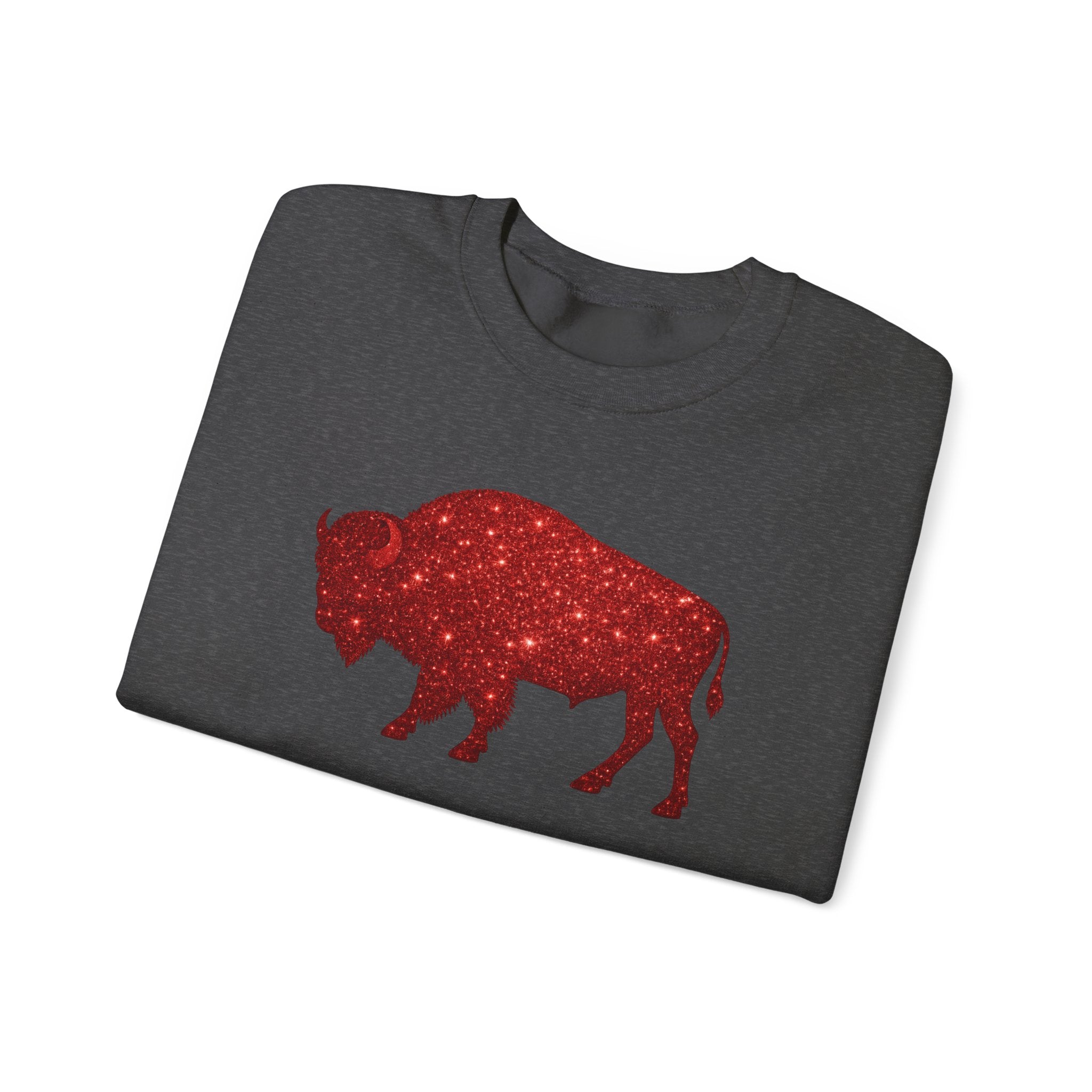 Red Glitter Buffalo Sweatshirt | Rustic Buffalo Silhouette, Western Farm