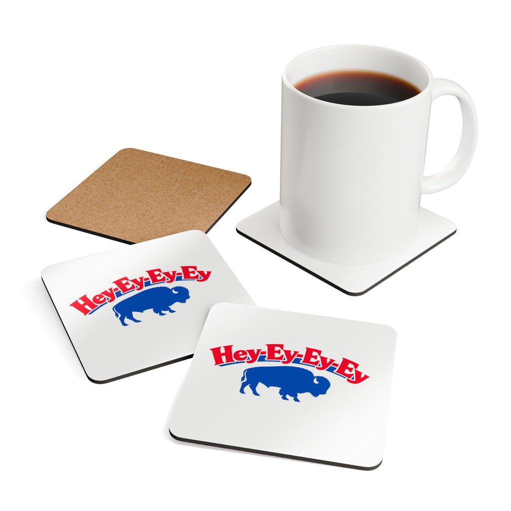 Hey-Ey-Ey Buffalo Cork Wood Coaster Set | Blue Buffalo Drink Coasters
