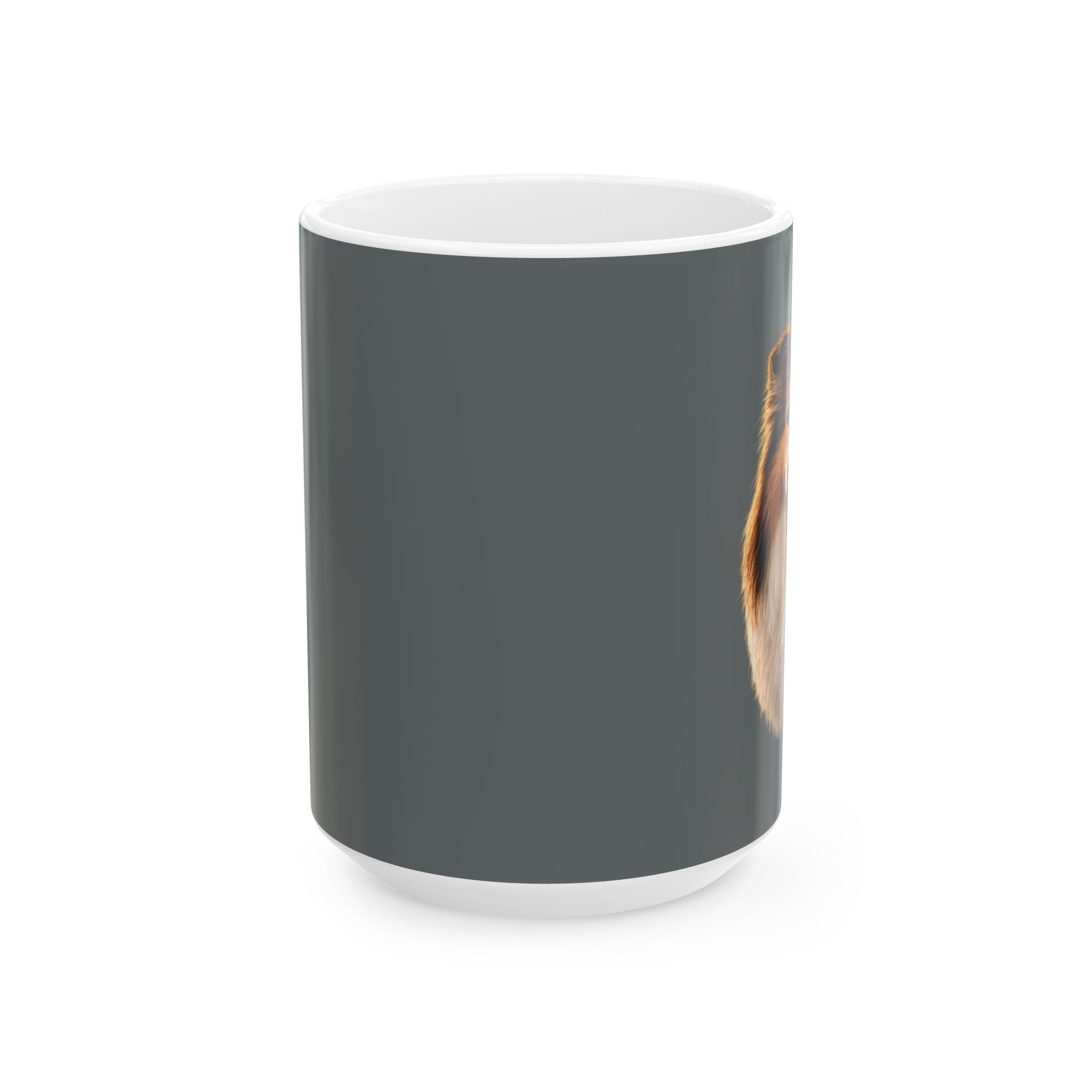 Collie Portrait Mug | Collie Dog Coffee Cup, Grey Background