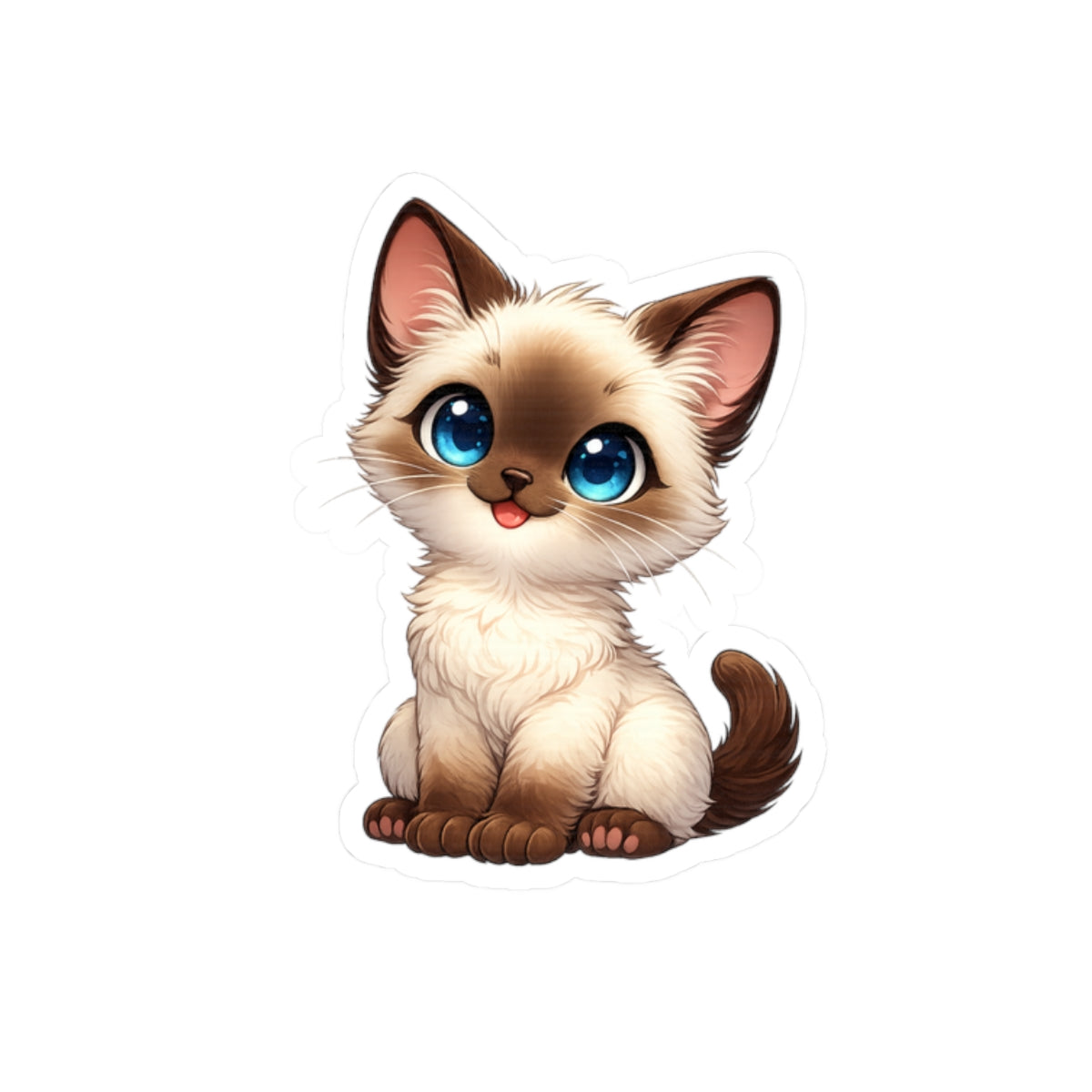 Cute Siamese Kitten Sticker | Kiss-Cut Cat Decal, Blue Eyes Laptop Sticker