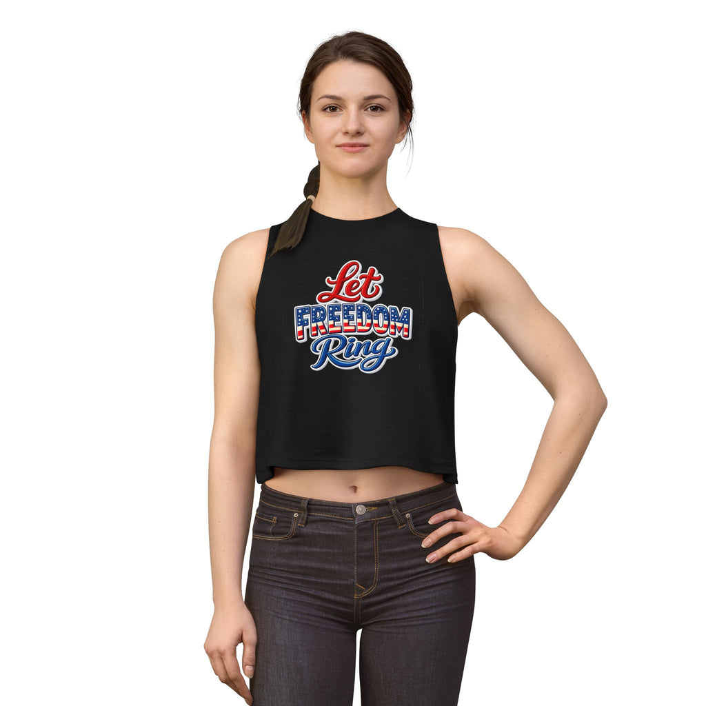 Let Freedom Ring Crop Top | Patriotic USA Flag Script Tank