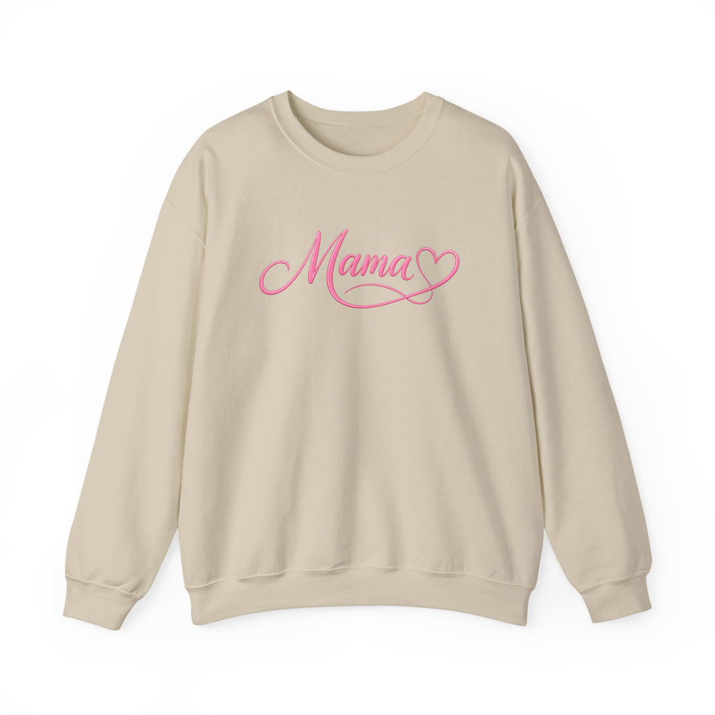 Mama Heart Crewneck Sweatshirt — Pink Script "Mama" Pullover for Moms, Mother's Day Gift