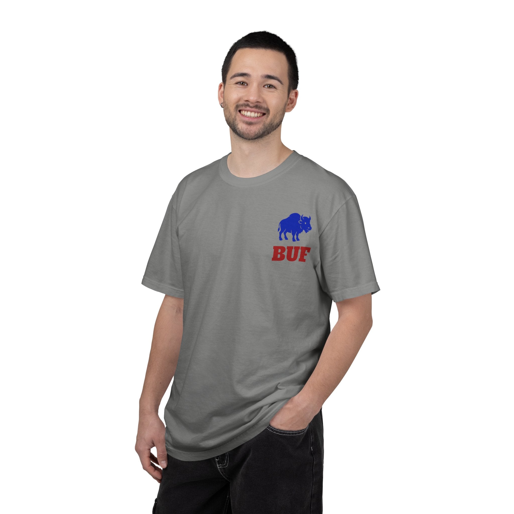 Buffalo Logo BUF, T-Shirt | Blue Buffalo Silhouette with Red Text