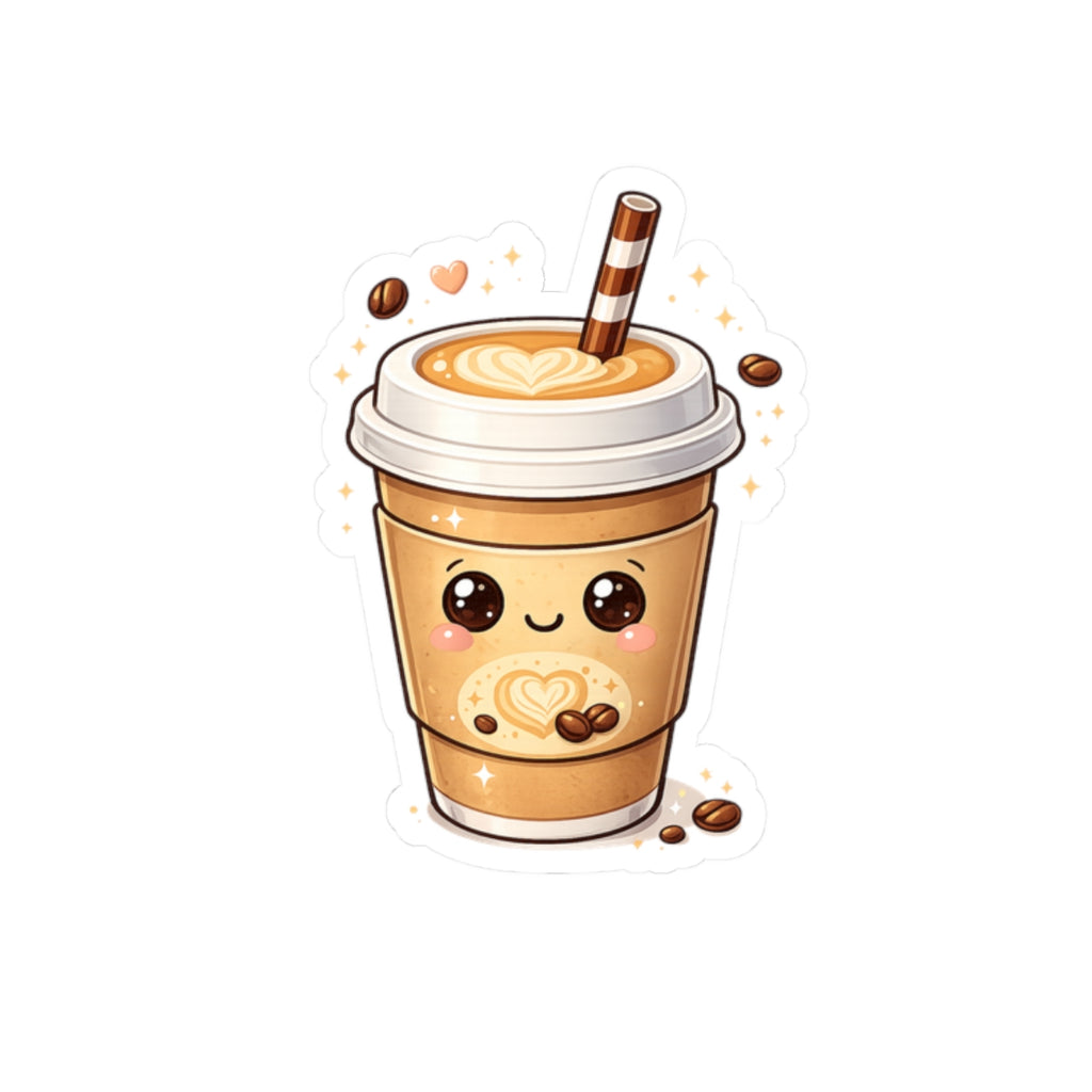 Cute Coffee Cup Sticker | Kiss-Cut Sticker, Latte Art Vinyl