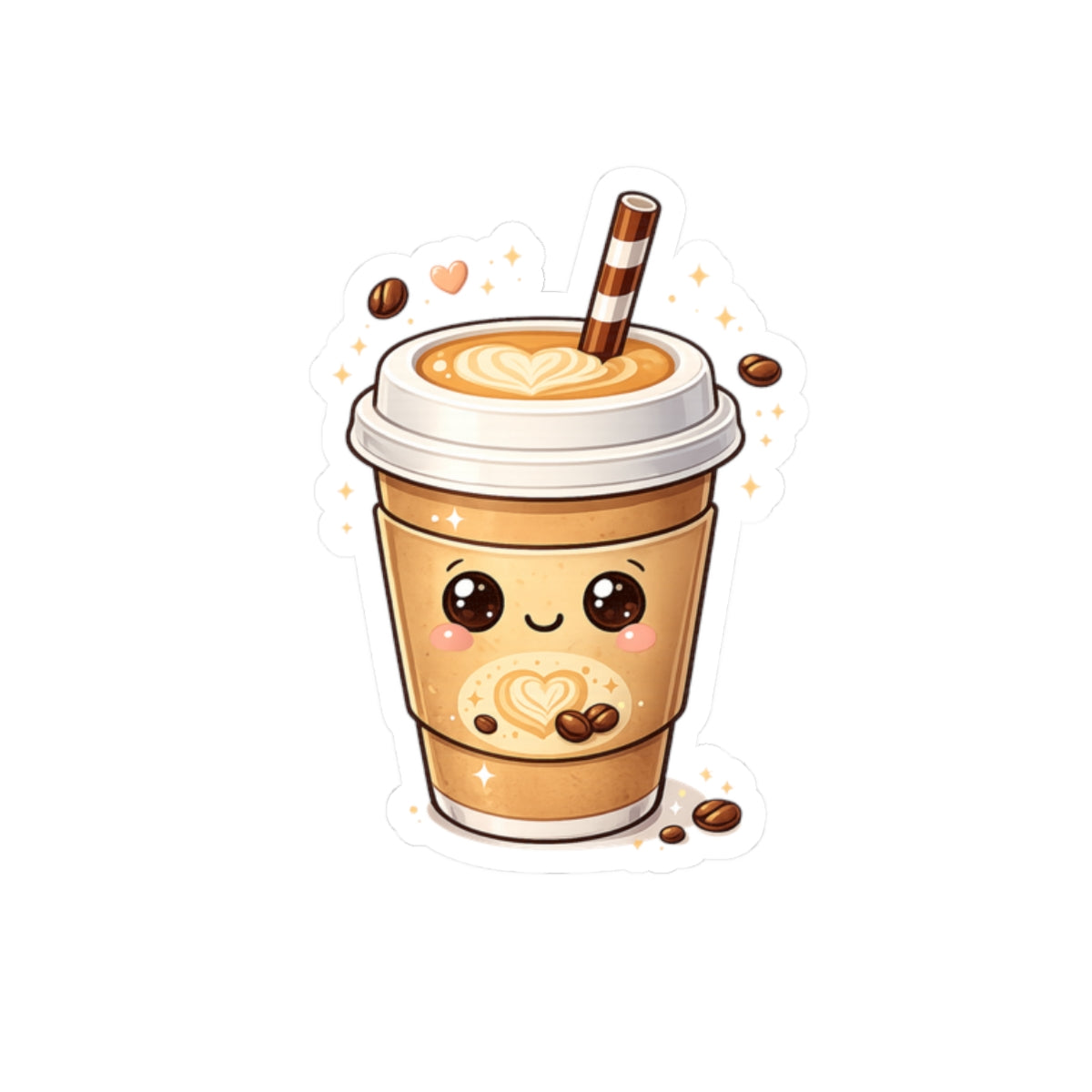 Cute Coffee Cup Sticker | Kiss-Cut Sticker, Latte Art Vinyl