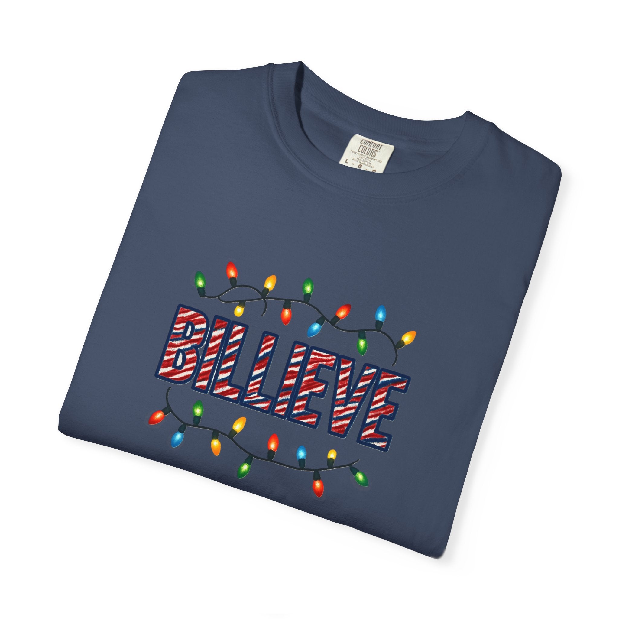 Billieve text with Christmas lights T-Shirt | Holiday graphic tee