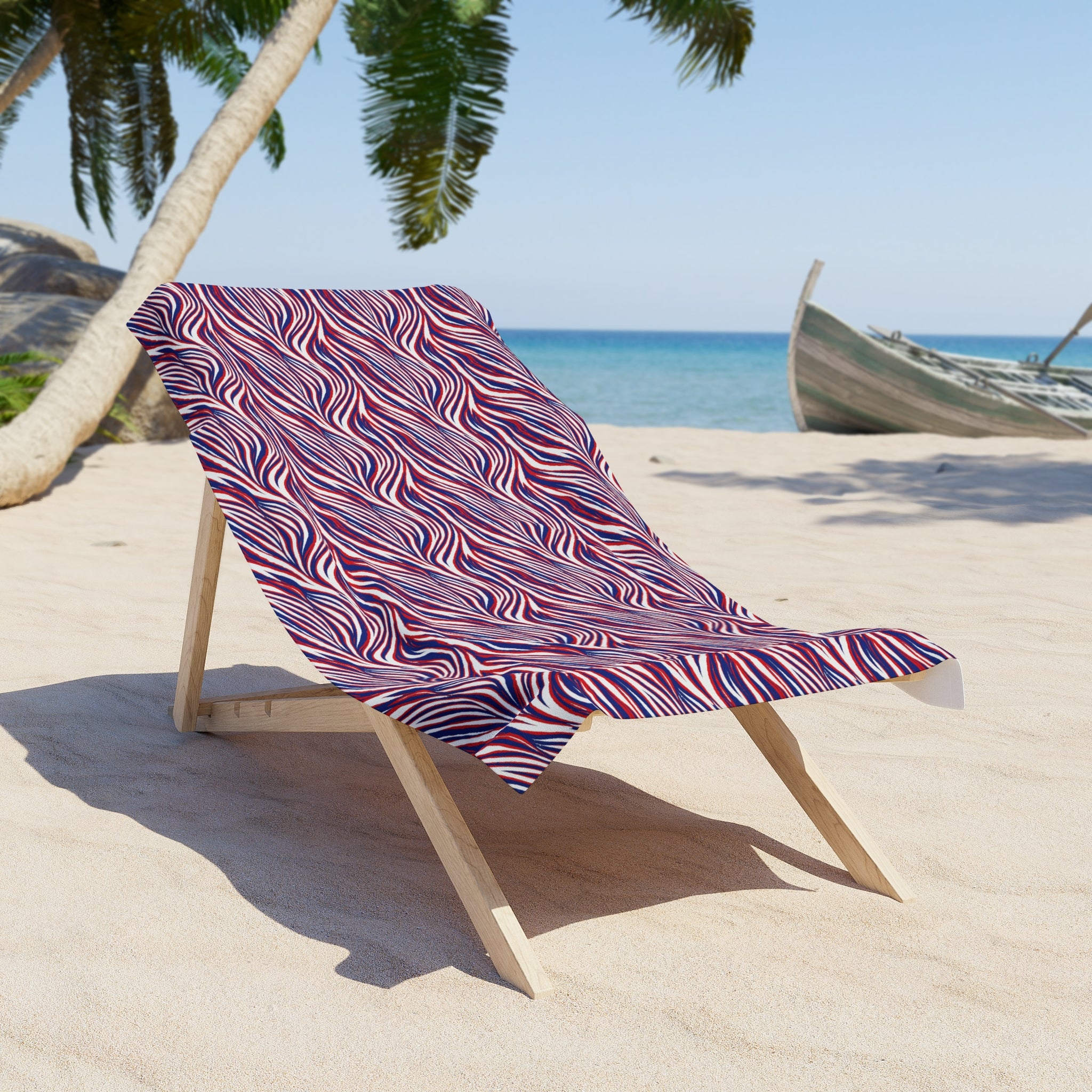 Buffalo Red White Blue Wave Pattern Beach Towel | Striped Swirl Summer Towel