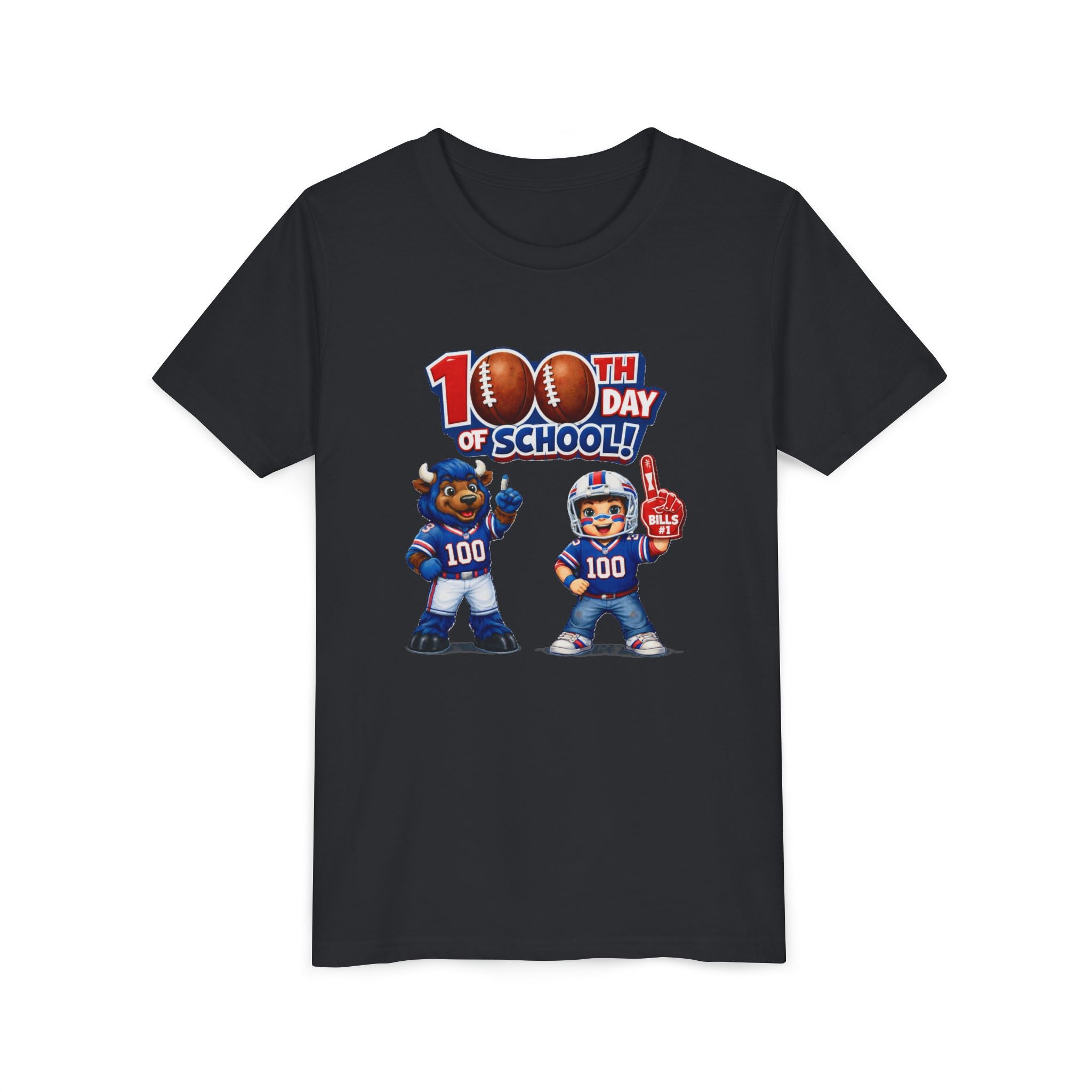 Buffalo 100th Day of School Kids Tee | Football Mascot 100 Design