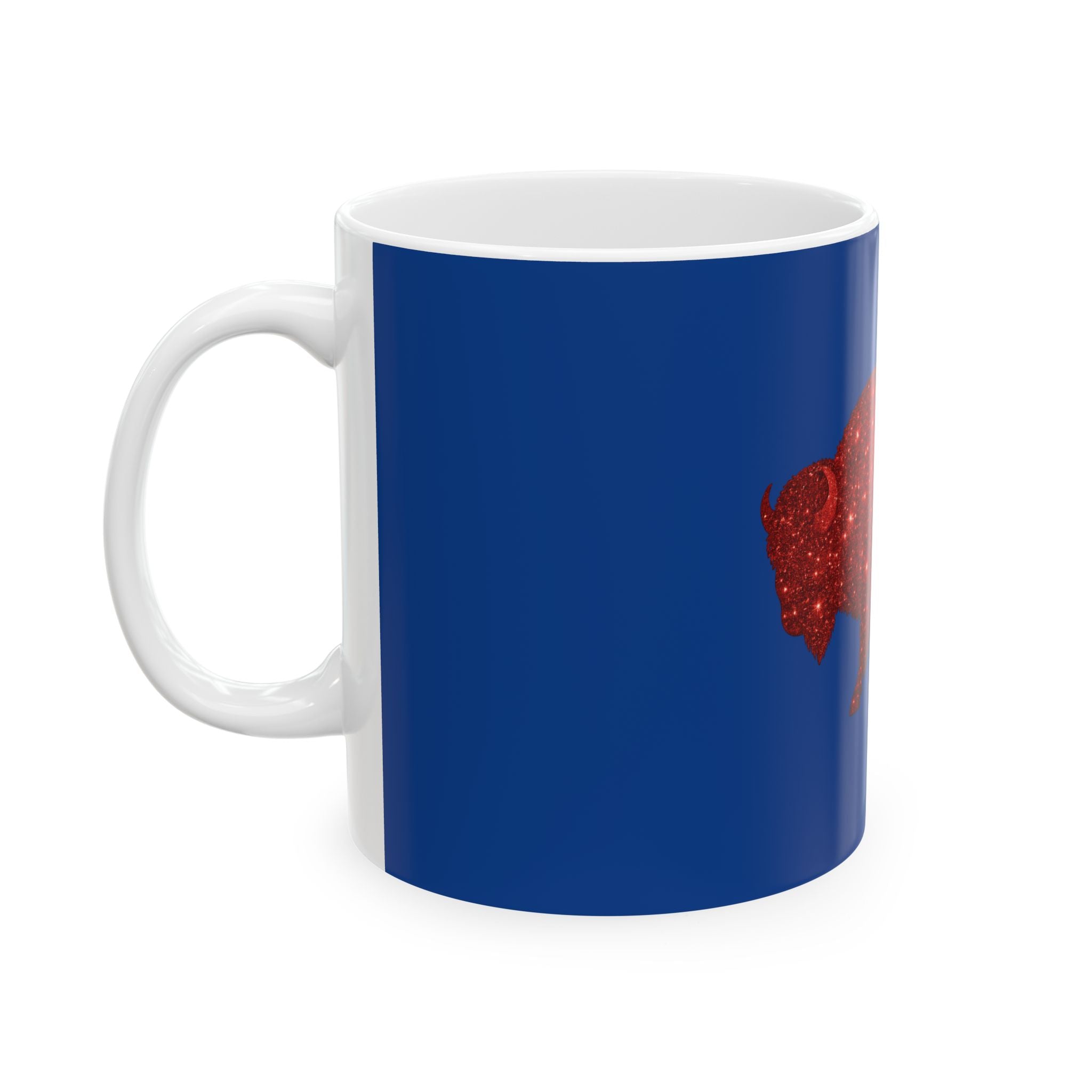 Red Glitter Buffalo Mug | Blue Background Ceramic Mug