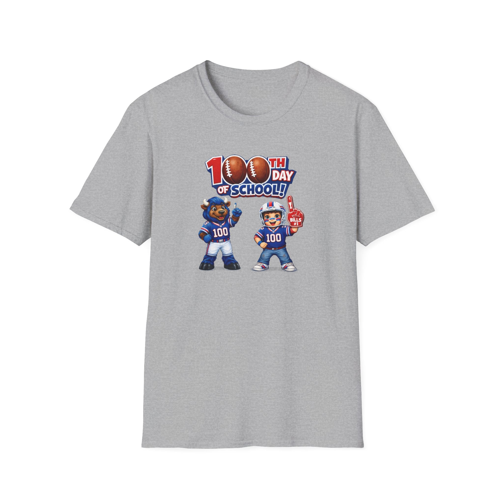 Buffalo 100th Day of School Football Mascot T-Shirt | School Celebration Tee
