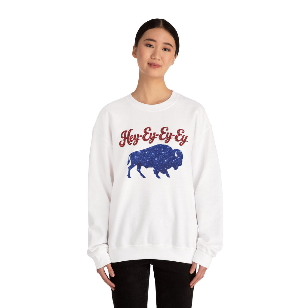 Hey-Ey-Ey Buffalo crewneck sweatshirt | Starry silhouette, rustic buffalo