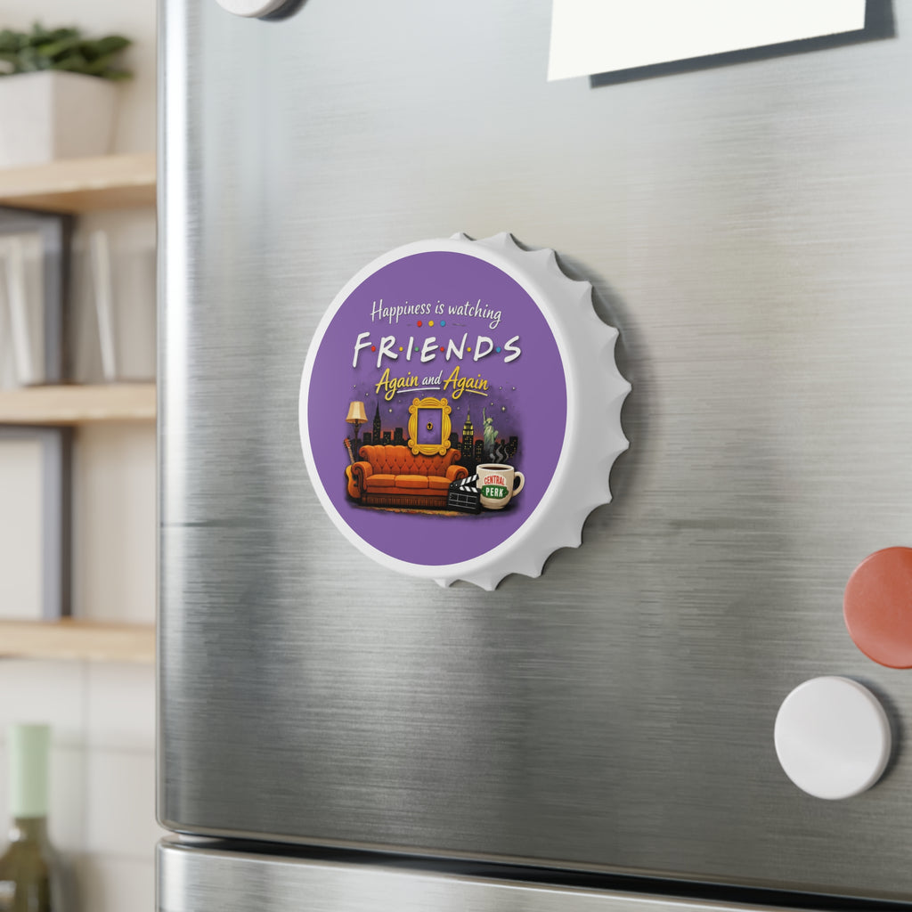 Happiness Is Watching Friends Again and Again Bottle Opener | TV Sitcom Couch Design