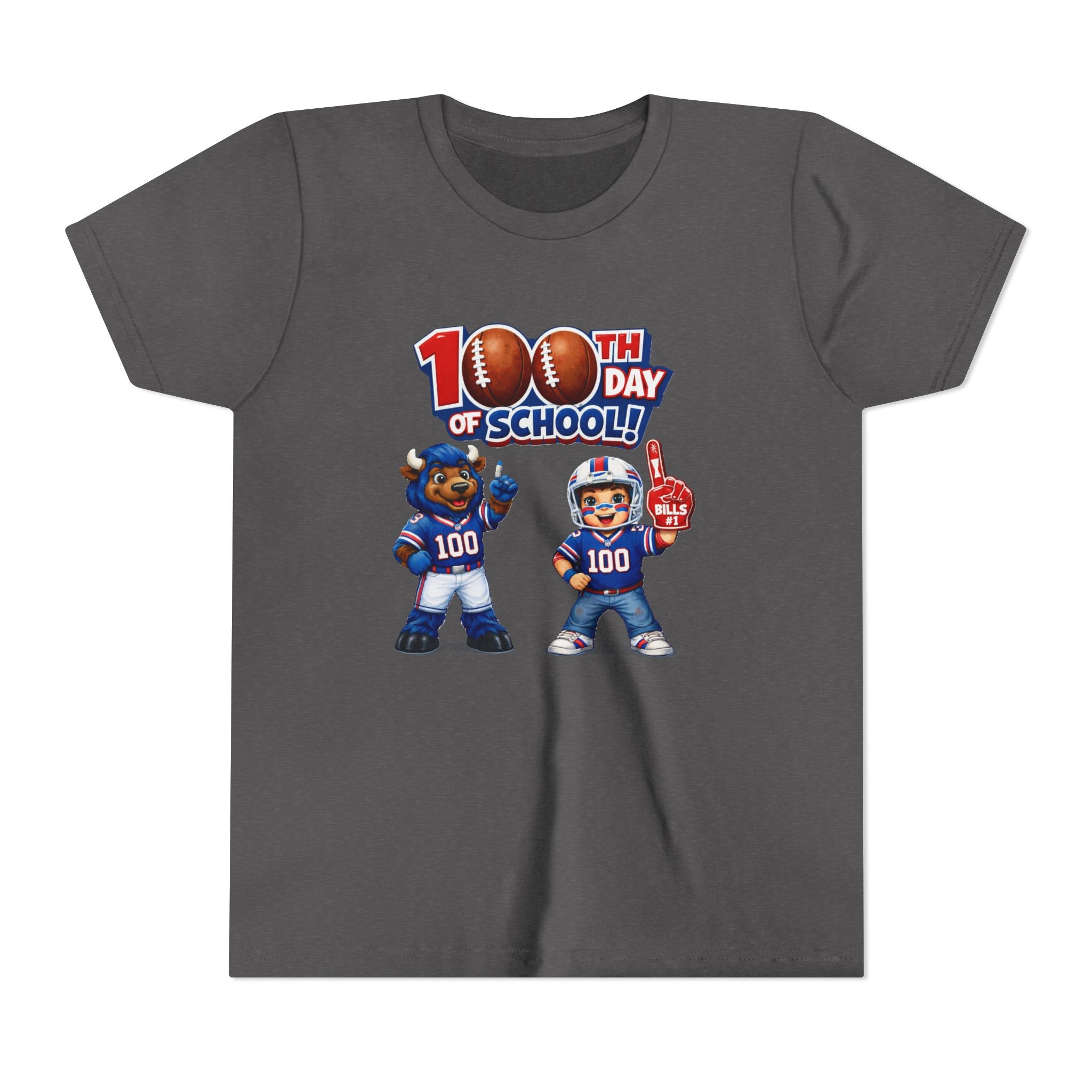 Buffalo 100th Day of School Kids Tee | Football Mascot 100 Design