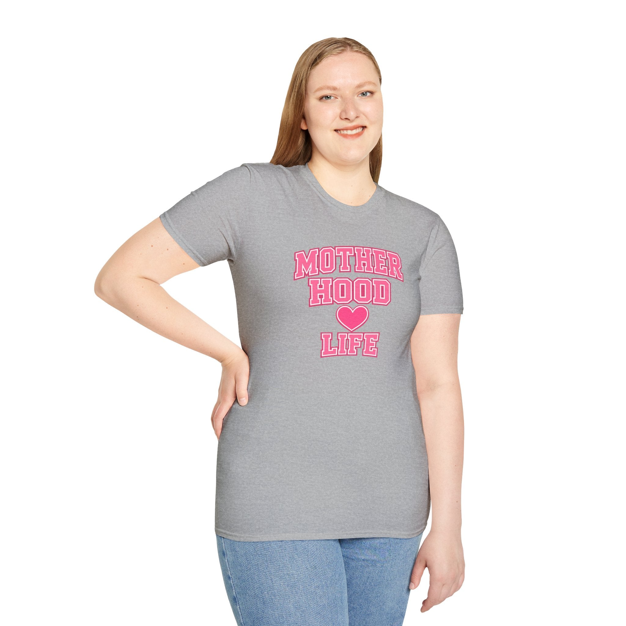Motherhood Life T-Shirt — Pink Heart Graphic Mom Tee