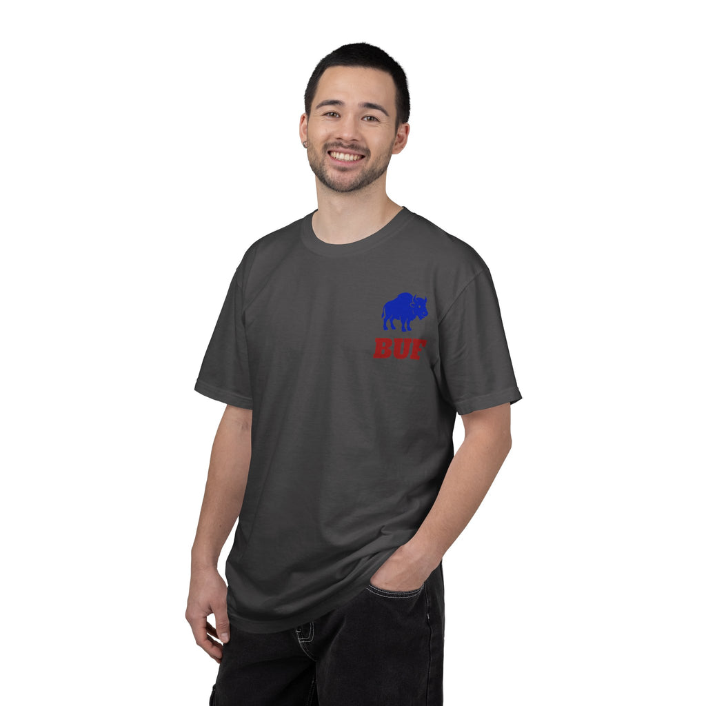 Buffalo Logo BUF, T-Shirt | Blue Buffalo Silhouette with Red Text